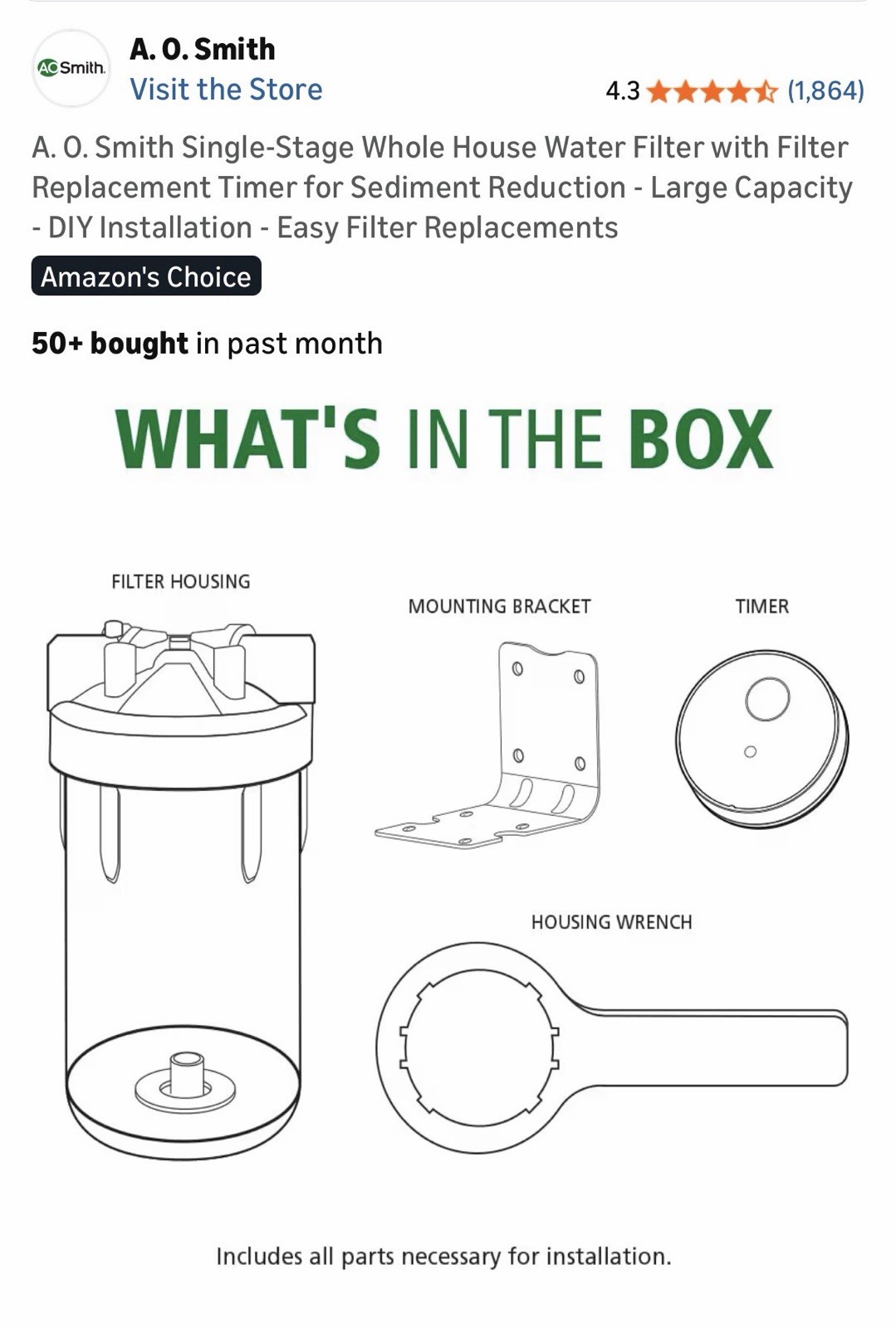 A. O. Smith Single-Stage Whole House Water Filter with Filter Replacement Timer