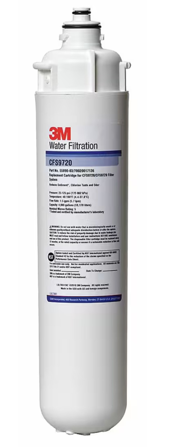 3M CFS9720 WATER Filter: 5 micron, 1.5 gpm, 4,800 gal, 3 3/8 in Dia