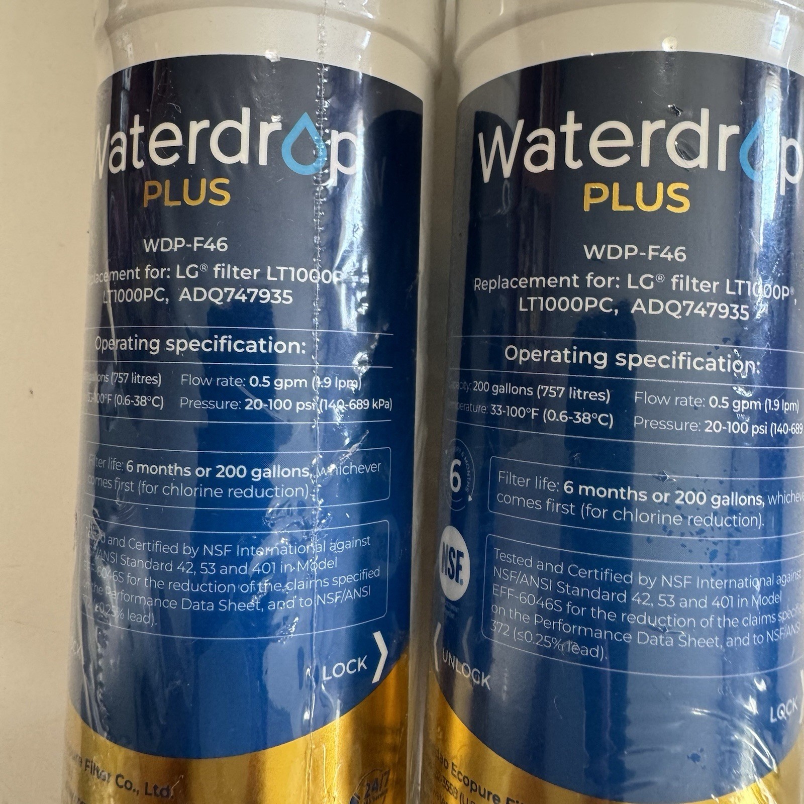 Waterdrop Plus WDP-F46 Refrigerator Water Filter For LG Kenmore 2 Pack New E45