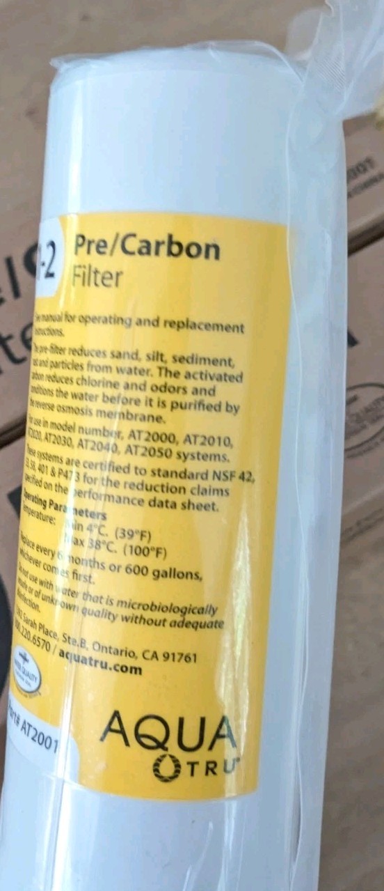 Bundle of 2 AquaTru Pre Carbon Water Filter Stages 1-2 AT2001 SEALED Lot OEM