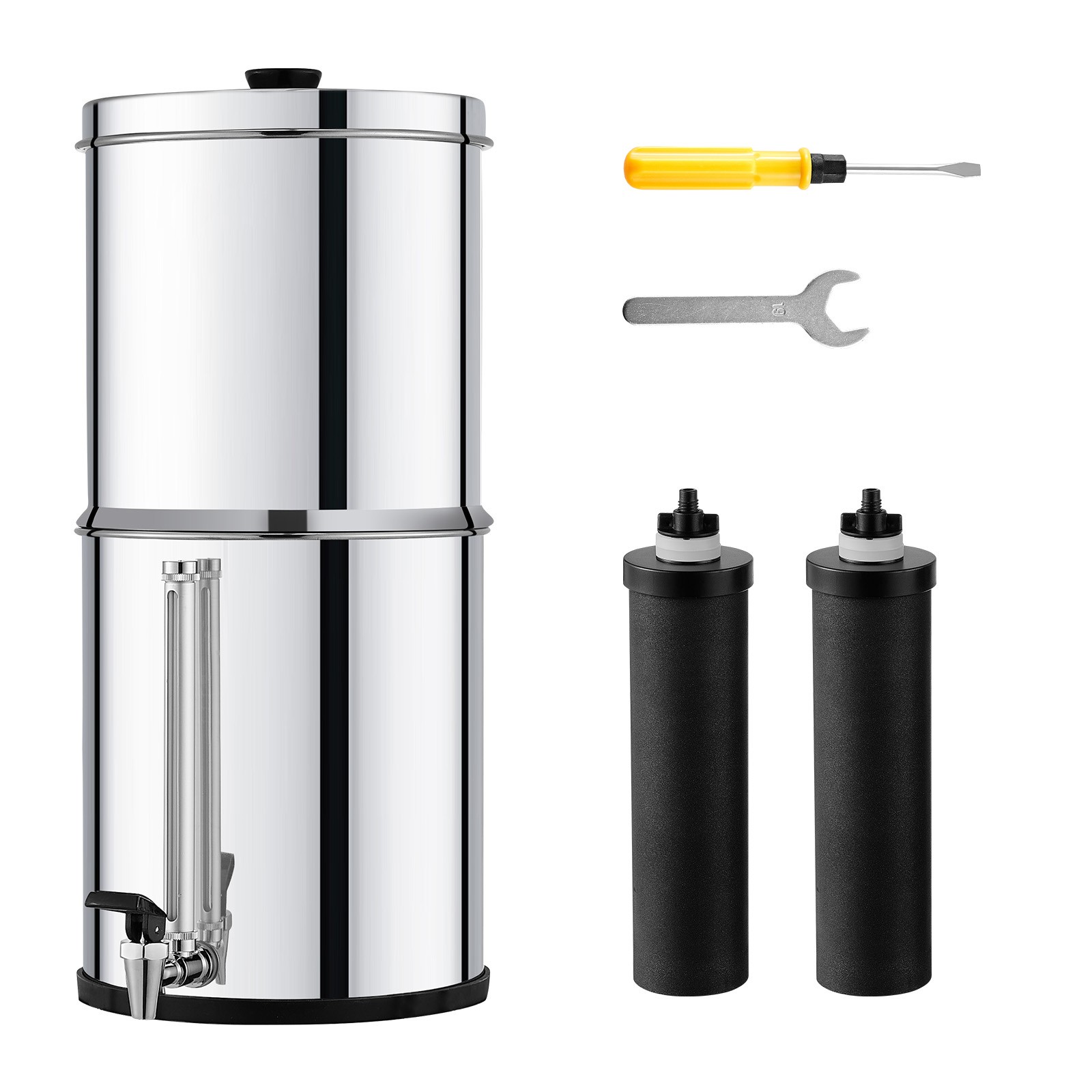 Uimoso2.25G Gravity-fed Water Filter Countertop System Stainless Steel 2 Filters