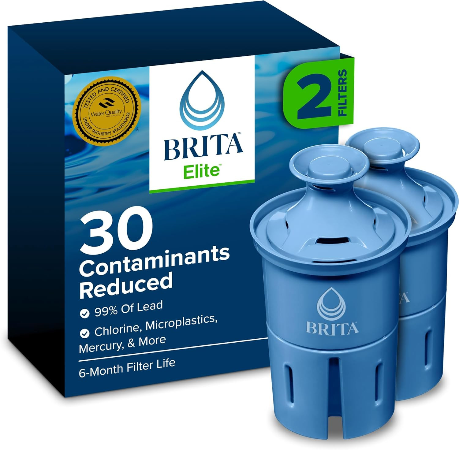 Brita Elite Water Filter Replacement 2 Pack Pitcher BPA Free Lead Reduction