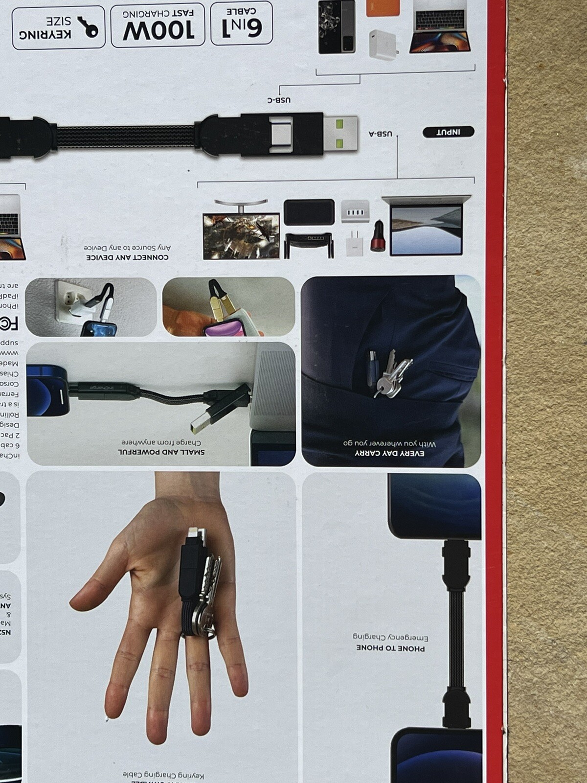 inChargeX – 2 Pack 100 Watt Swiss Army Knife Of Cables Key ring Cable 6 In 1