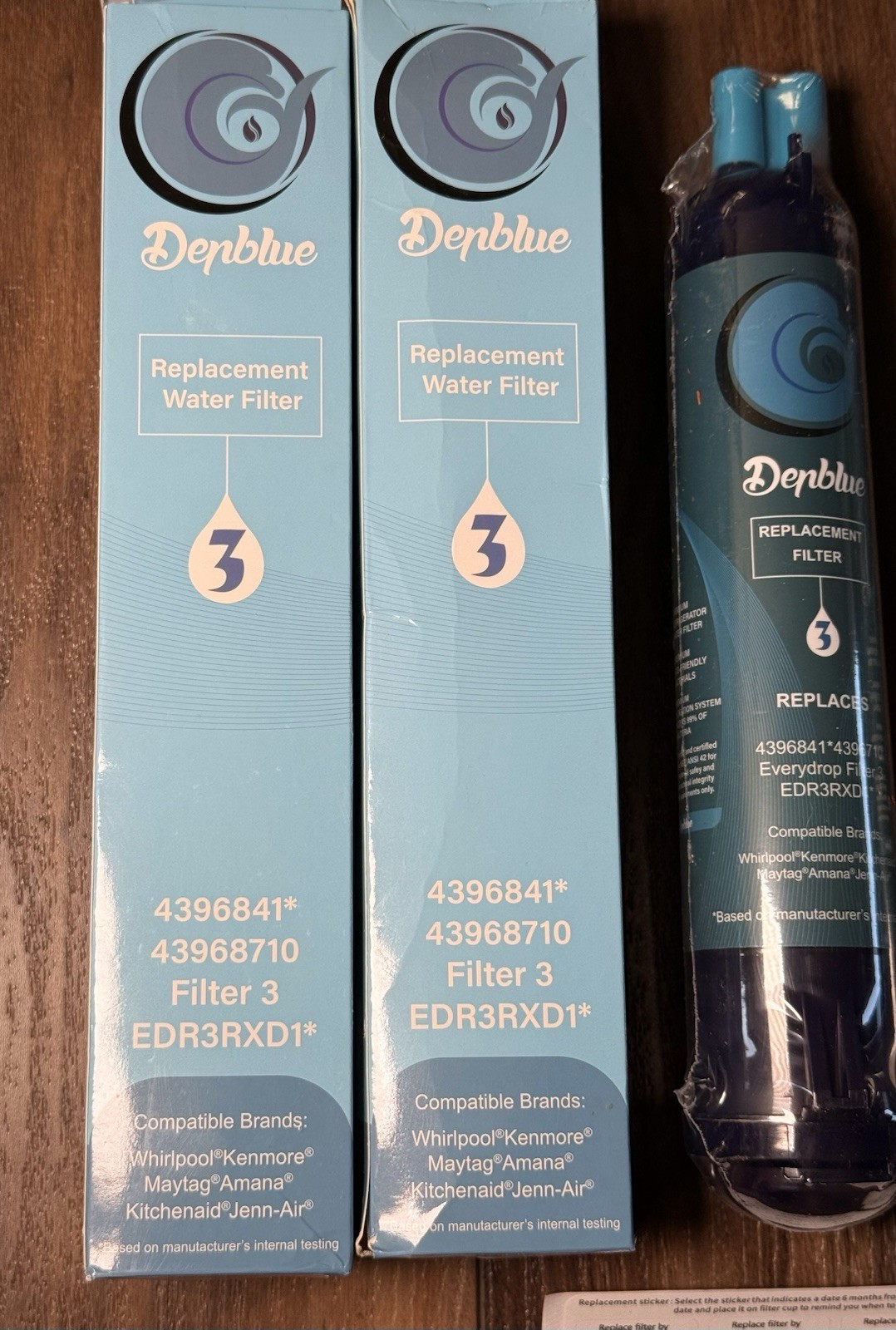 2 New Sealed Denblue Water Fresh Replacement Filter 3 EDR3RXD1, 4396841, 4396710