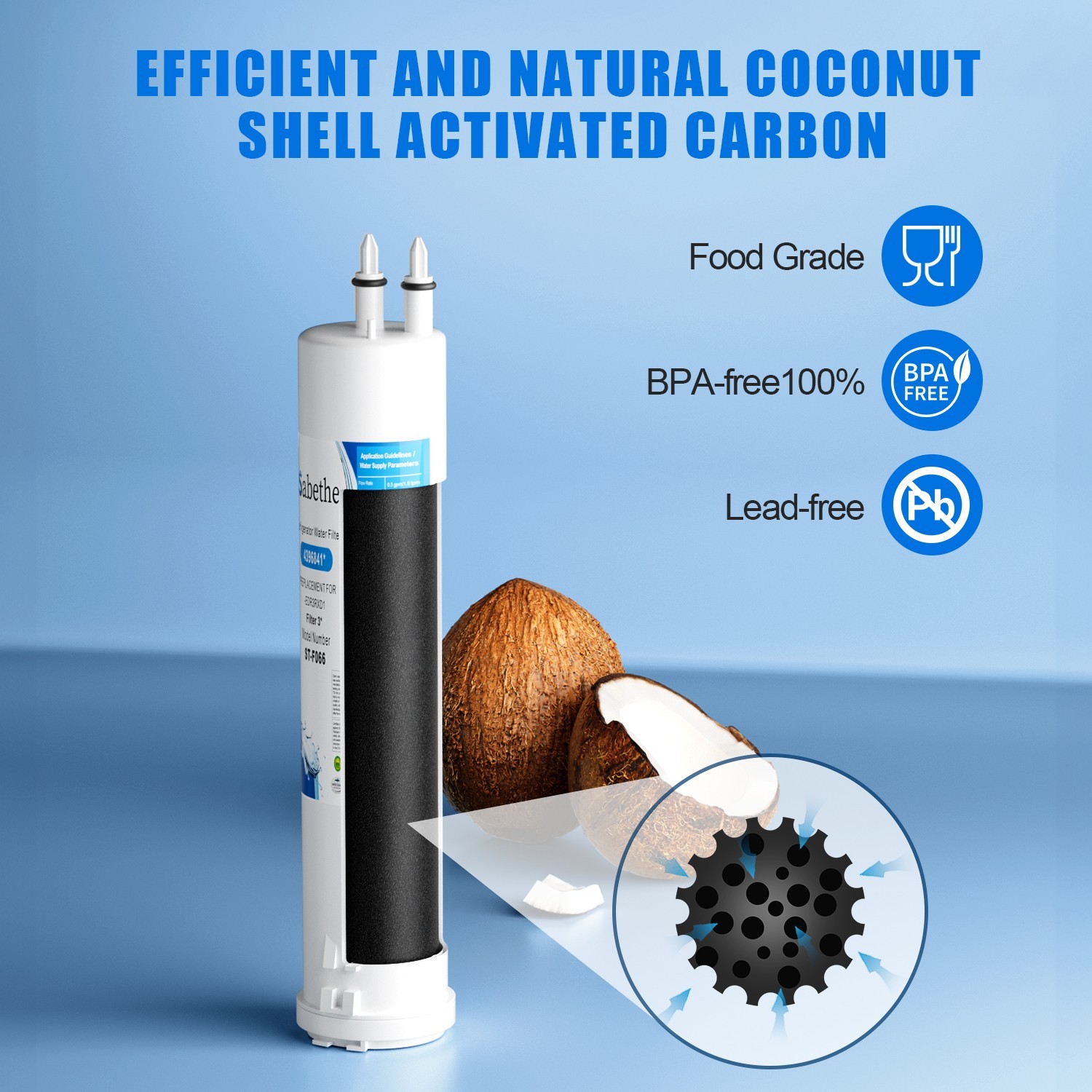 6 pack Refrigerator water filter Replacement for KAD3RXD1,WHR3RXD1,W101211416