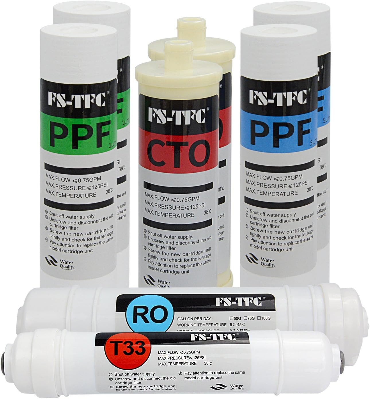 Reverse Osmosis Water Filtration System FS-RO-100G-A 8 Pack Filter Kit
