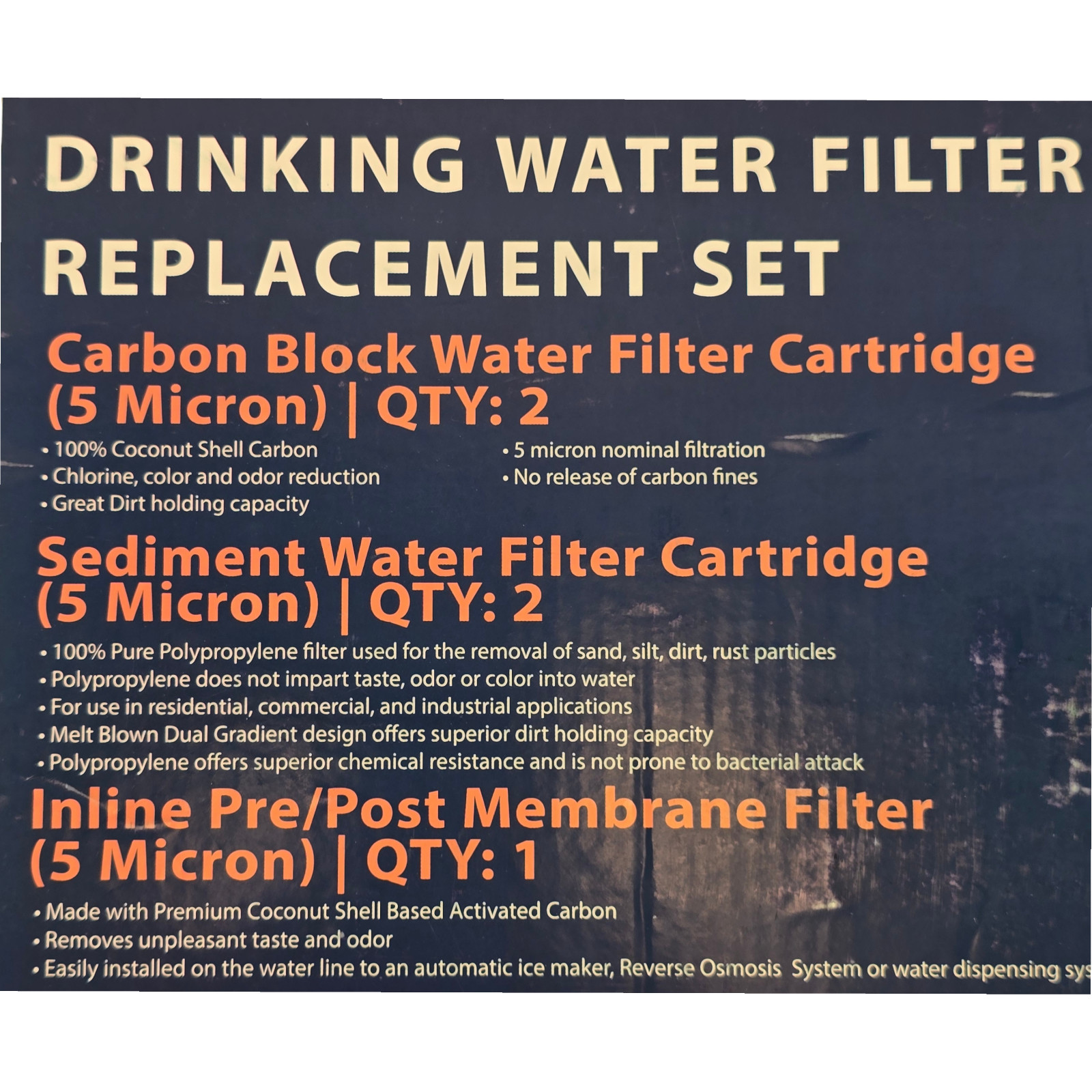Aquaboon 5 Pack Water Filter Kit 10in 5 Micron Carbon Sediment Inline