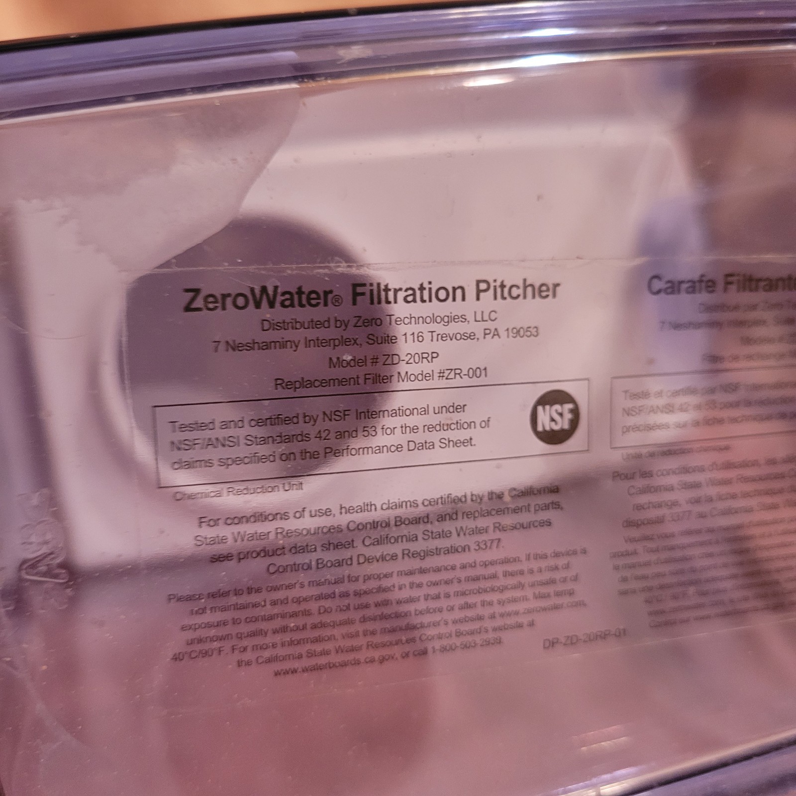 Zero Water Filtration Pitcher Only Dispenser Filtered Health Wellness No Filter