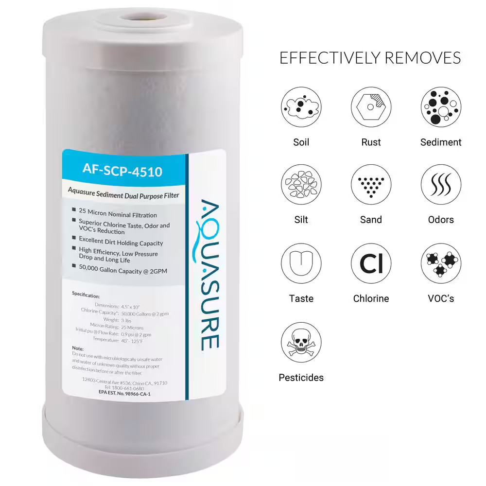Fortitude 25-Micron Sediment Carbon Dual Purpose Whole House Water Filter 10 In.