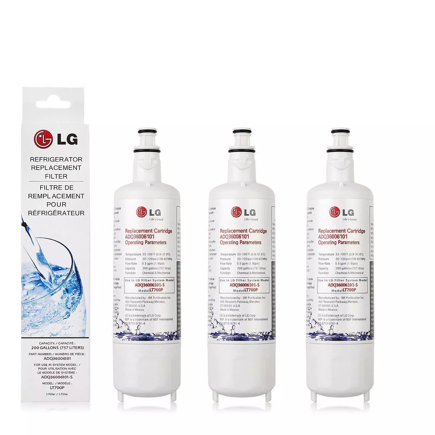 Fit For LT700P Refrigerator Water Filter 3 Pack NEW SEALED ADQ36006101 200gal