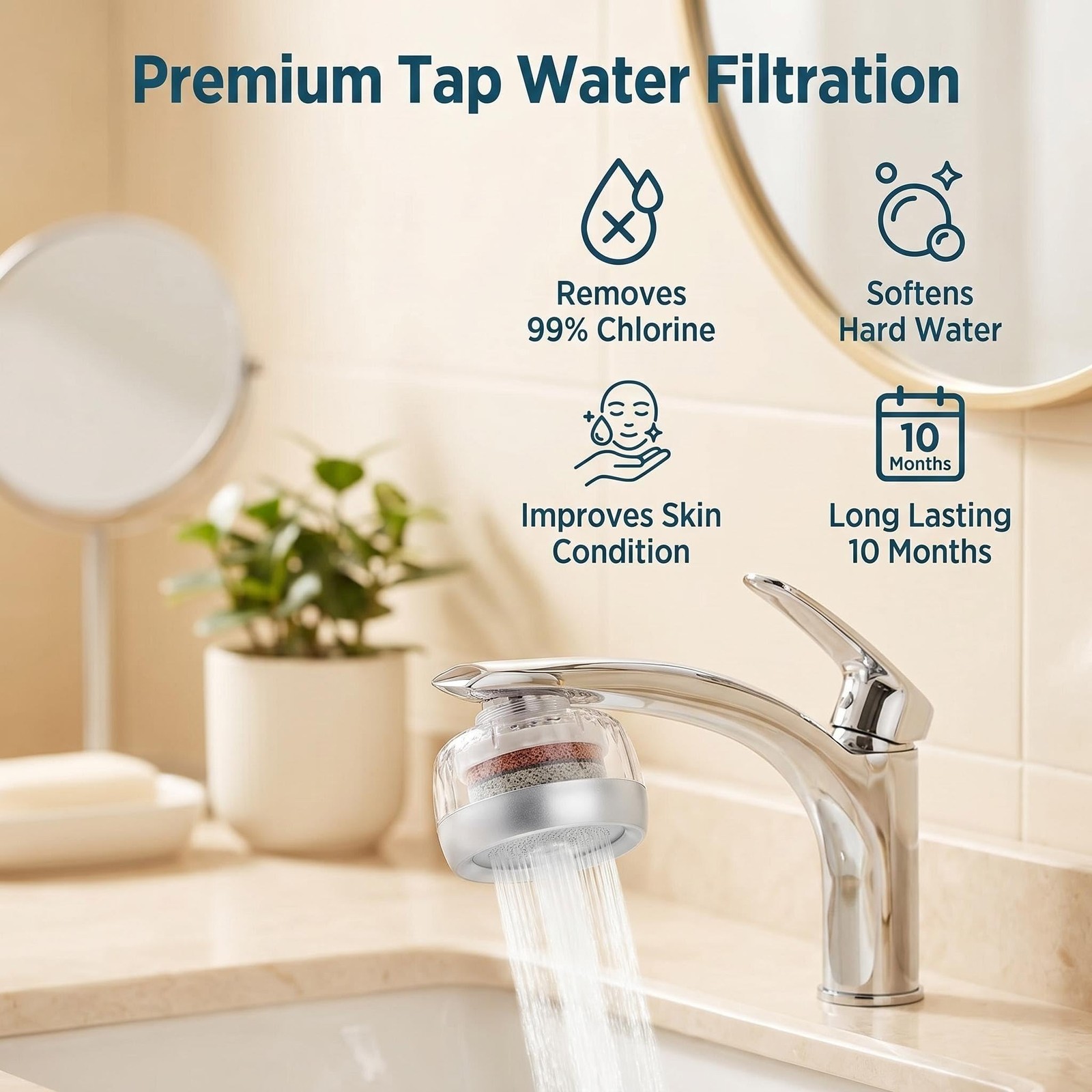 LongLasting Bathroom Sink Faucet Water Filter .Removes 99% Chlorine Heavy Met…