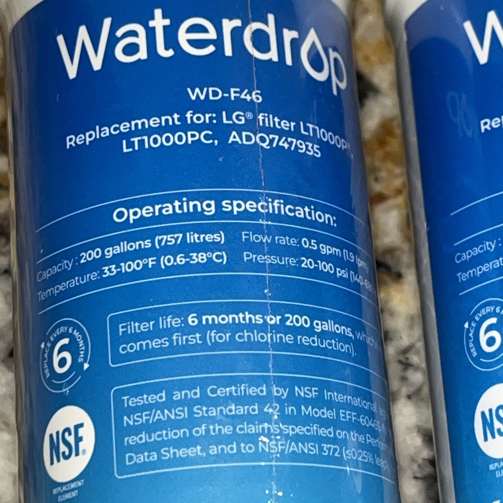 2 Waterdrop Model WD-F46 Refrigerator Water Filter Replacement New Sealed