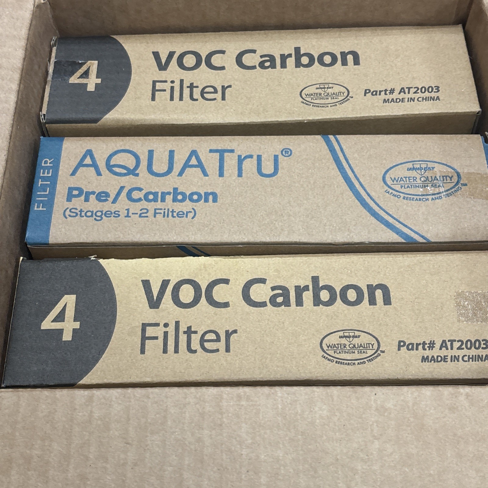 Set of THREE (3) Aquatru filters AT2001 Pre/Carbon – AT2003 VOC Carbon 2 Stage
