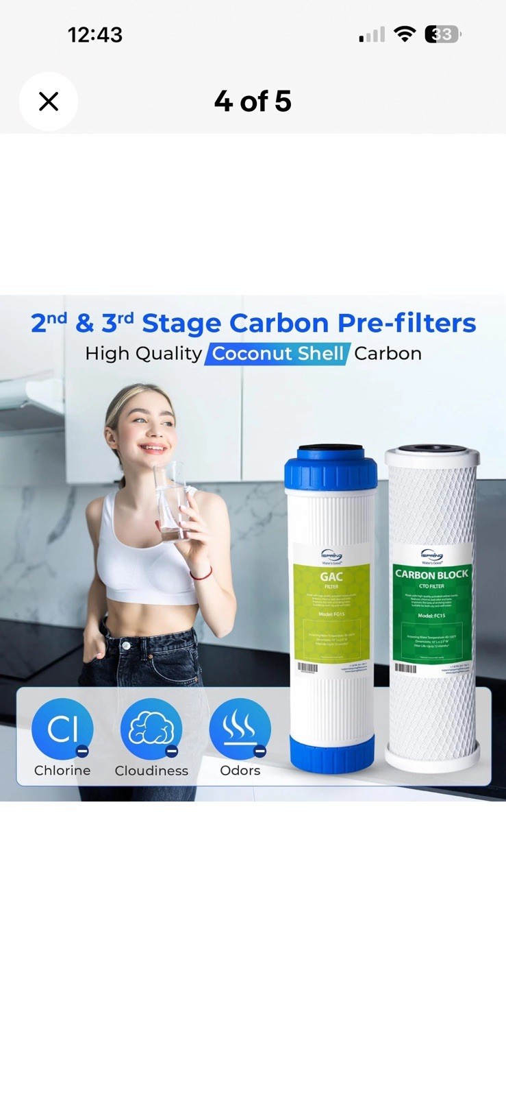 iSpring F7-GAC 1 Year Replacement Filter Cartridge Pack for 5 Stage RO Systems