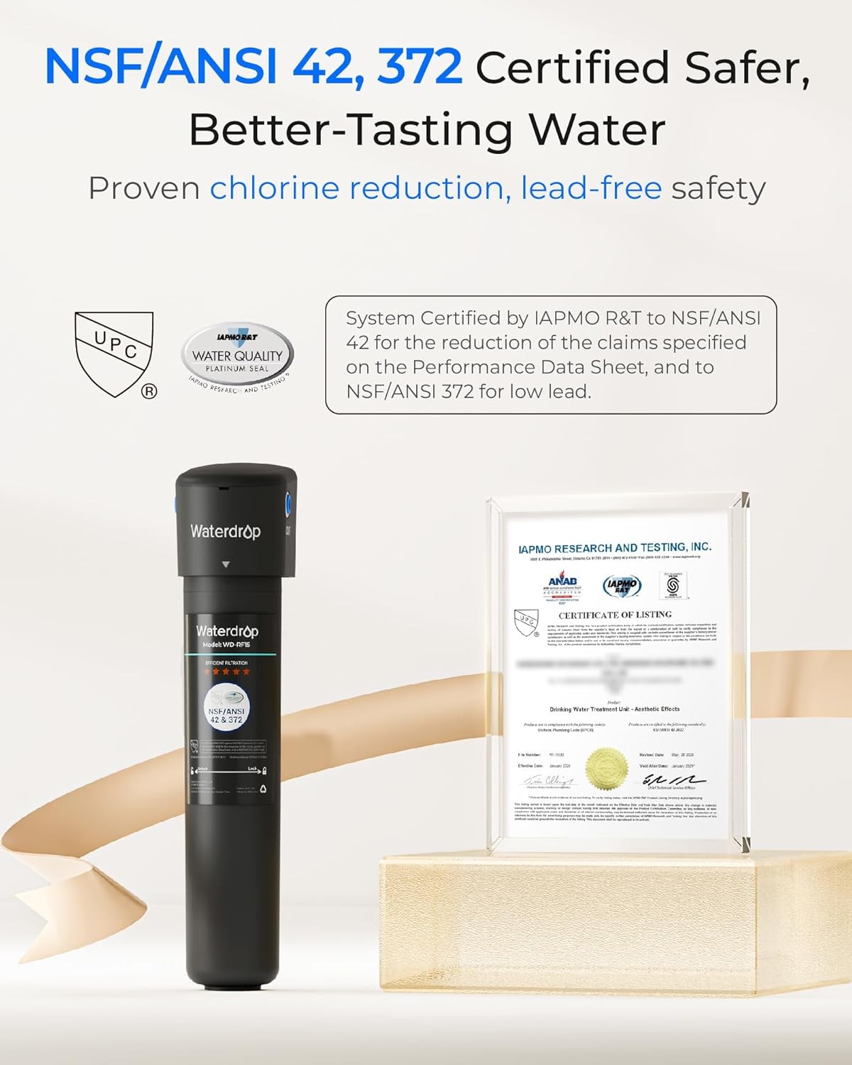 Waterdrop 15UB Under Sink Water Filter System, with Dedicated Faucet, 16K Gal