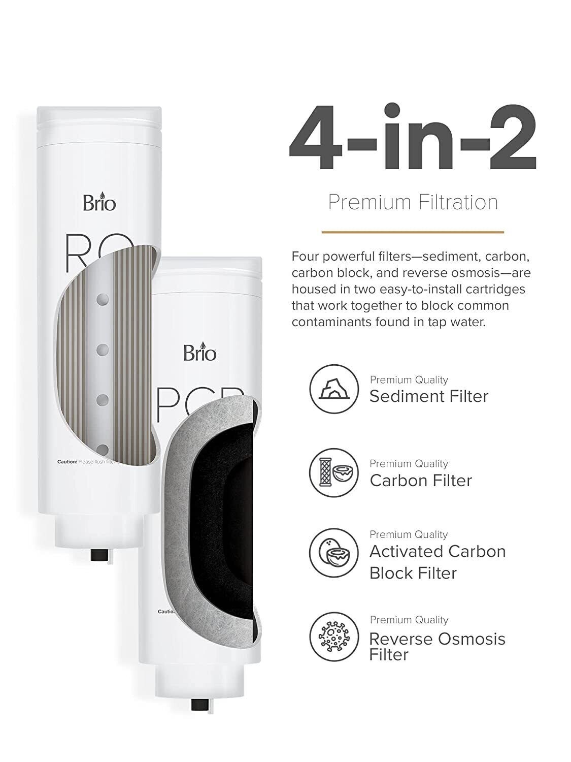 Brio G20-U Reverse Osmosis (RO) Water Filtration System, 700 GPD, Tank-Less