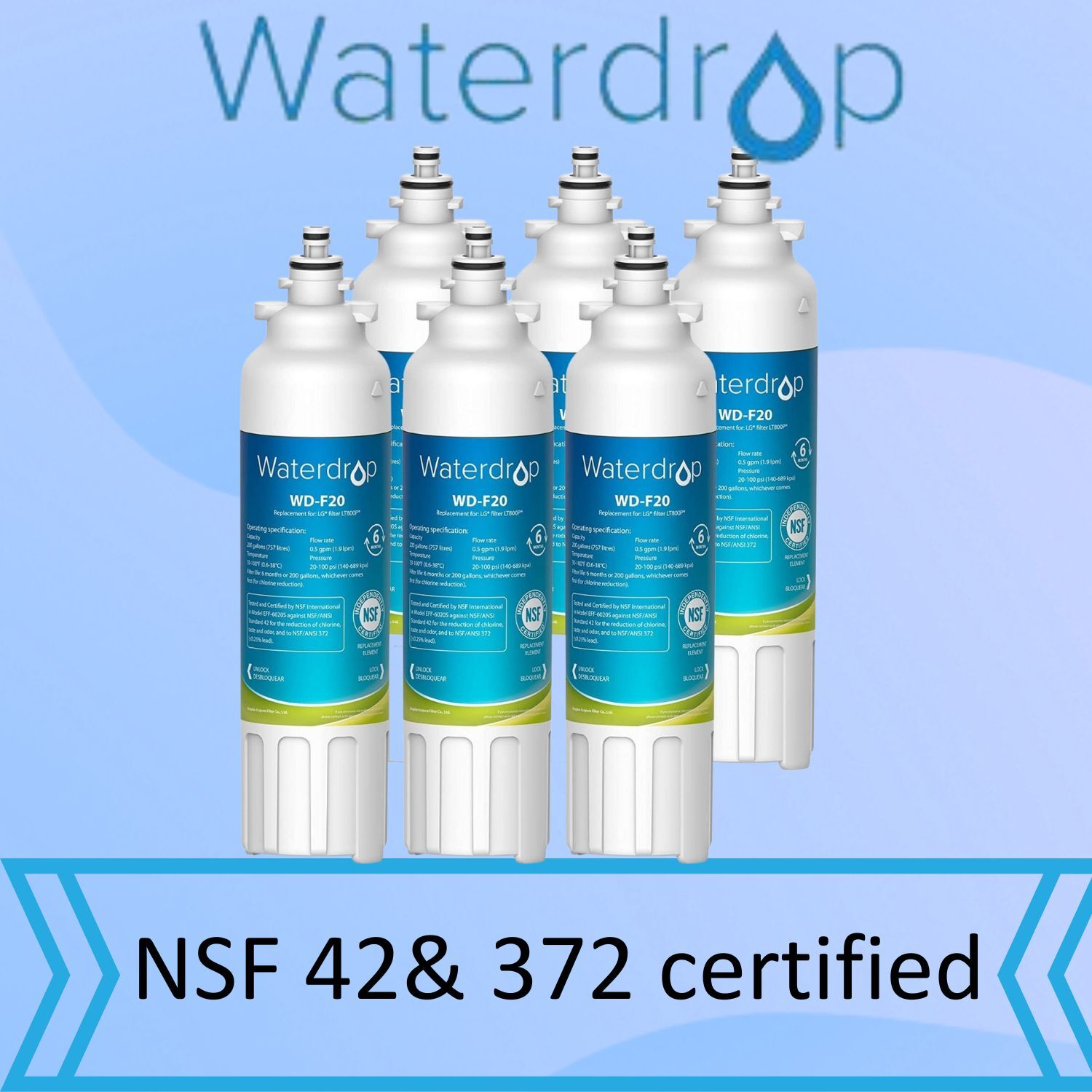 Waterdrop ADQ73613401 Refrigerator Water Filter, Replacement for LG® LT800P®