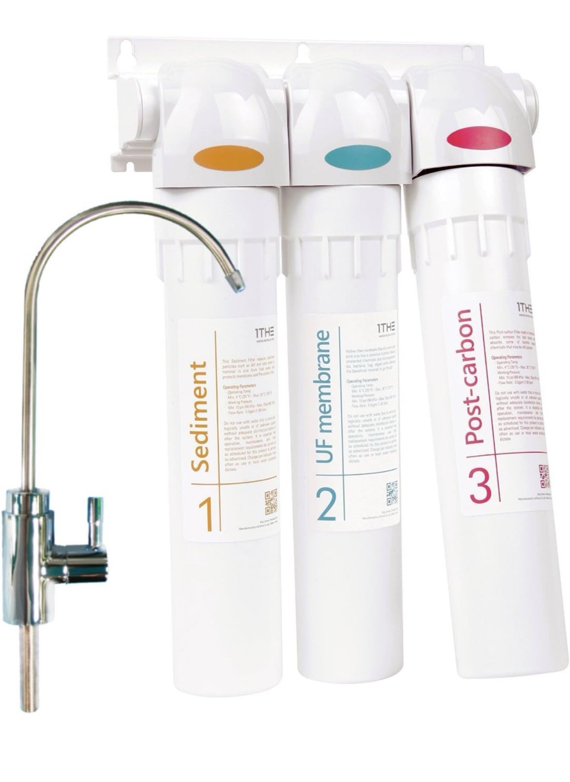 1THE H2O Under Cabinet Water Filtration System 3 Stage w/ Faucet Easy Instal