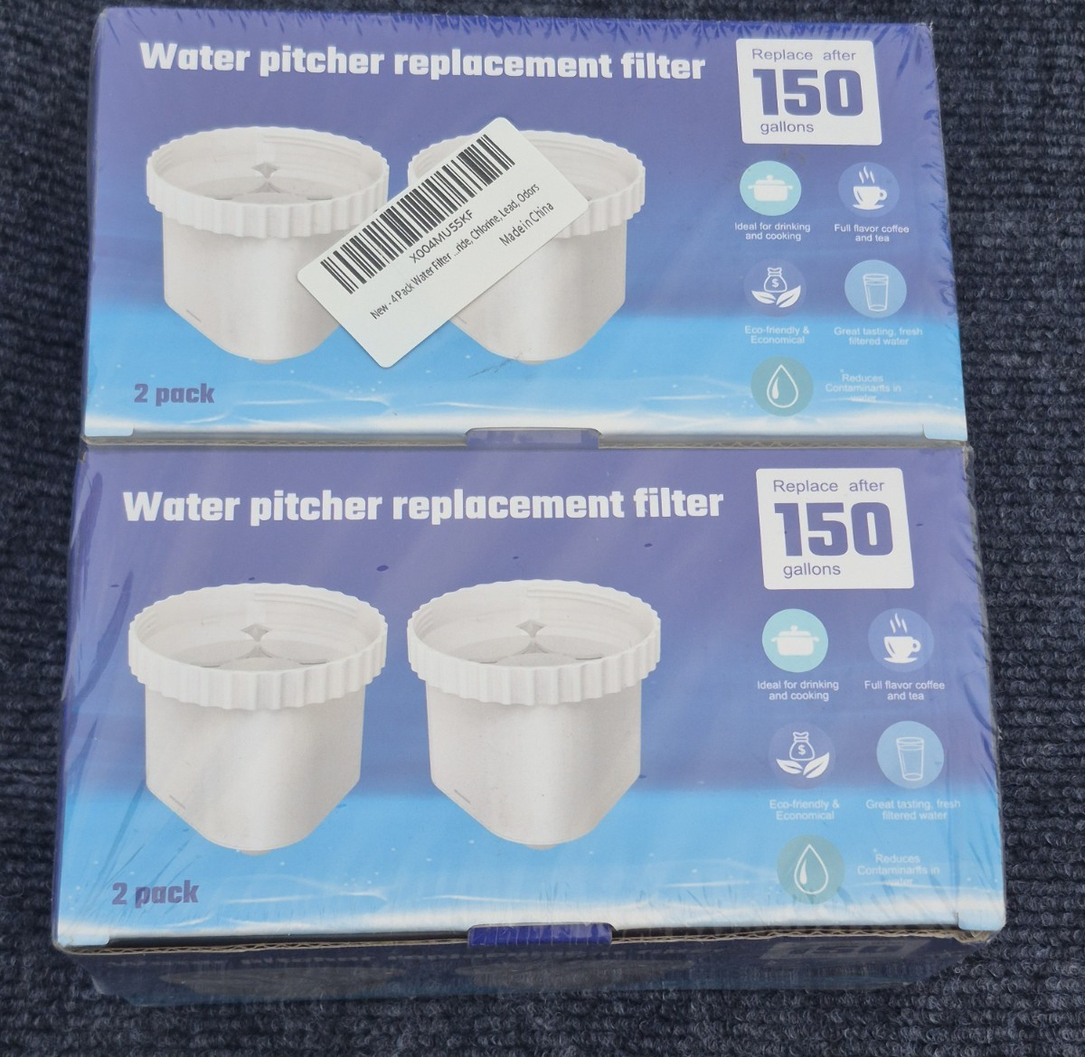 Water Pitcher Filter for Epic Pure, Seychelle, Aquagear 150 Gallon 4 Pk