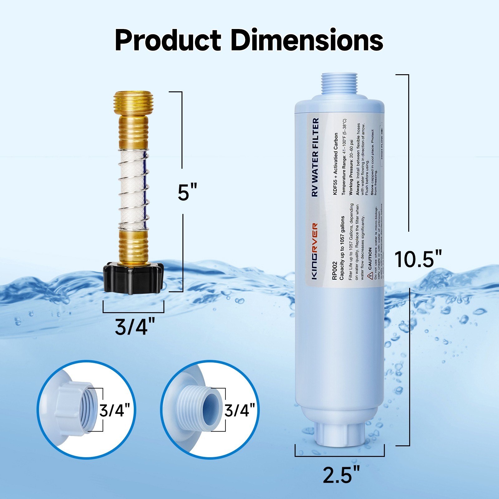 2-Pack RV Water Filter Hose Protector Inline Hose Water Filter Camper Filter