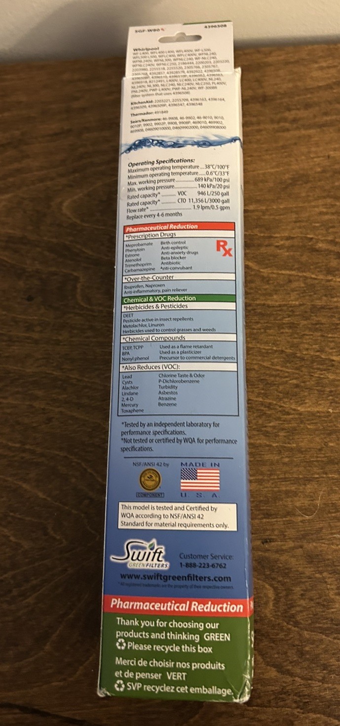 Swift Green Filter SGF-W80 Refrigerator Water Filter #4396508