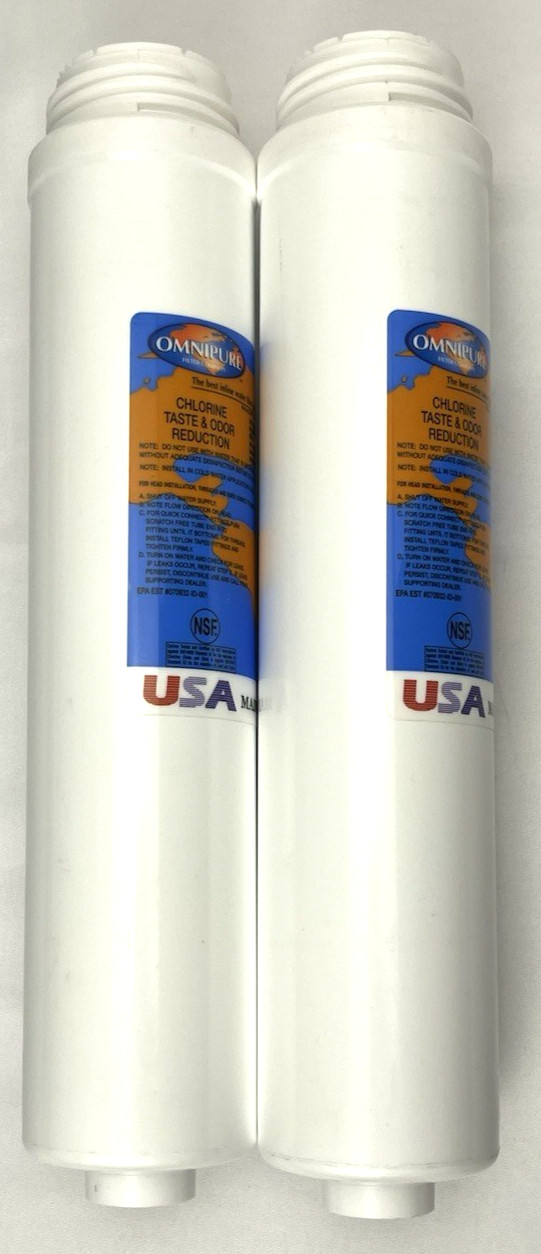 New 2 Pk Omnipure Q5628 Q Series 12in GAC Carbon Water Filter Taste Odor