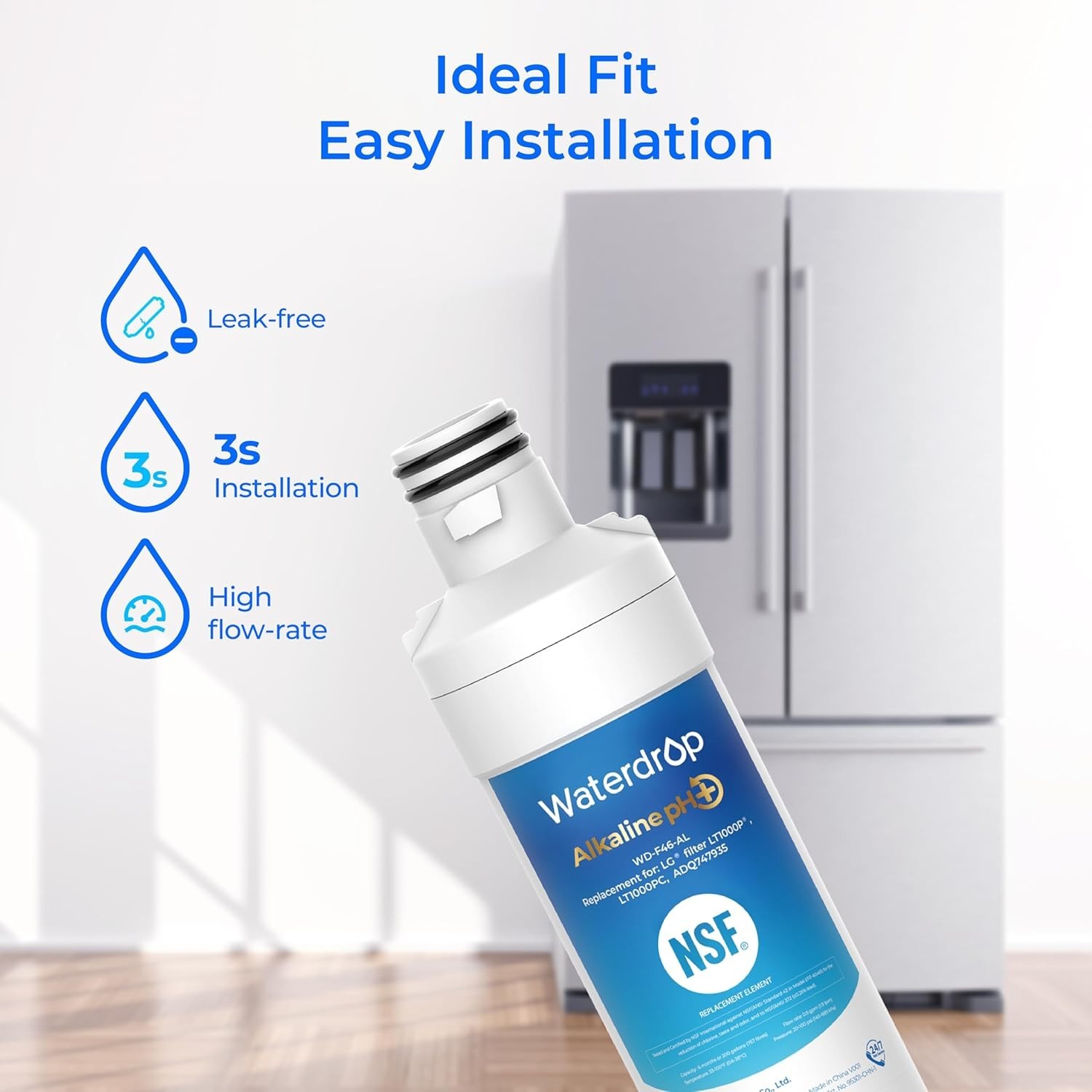 Waterdrop Alkaline Refrigerator Water Filters Replacement for LG® LT1000P®, (2)