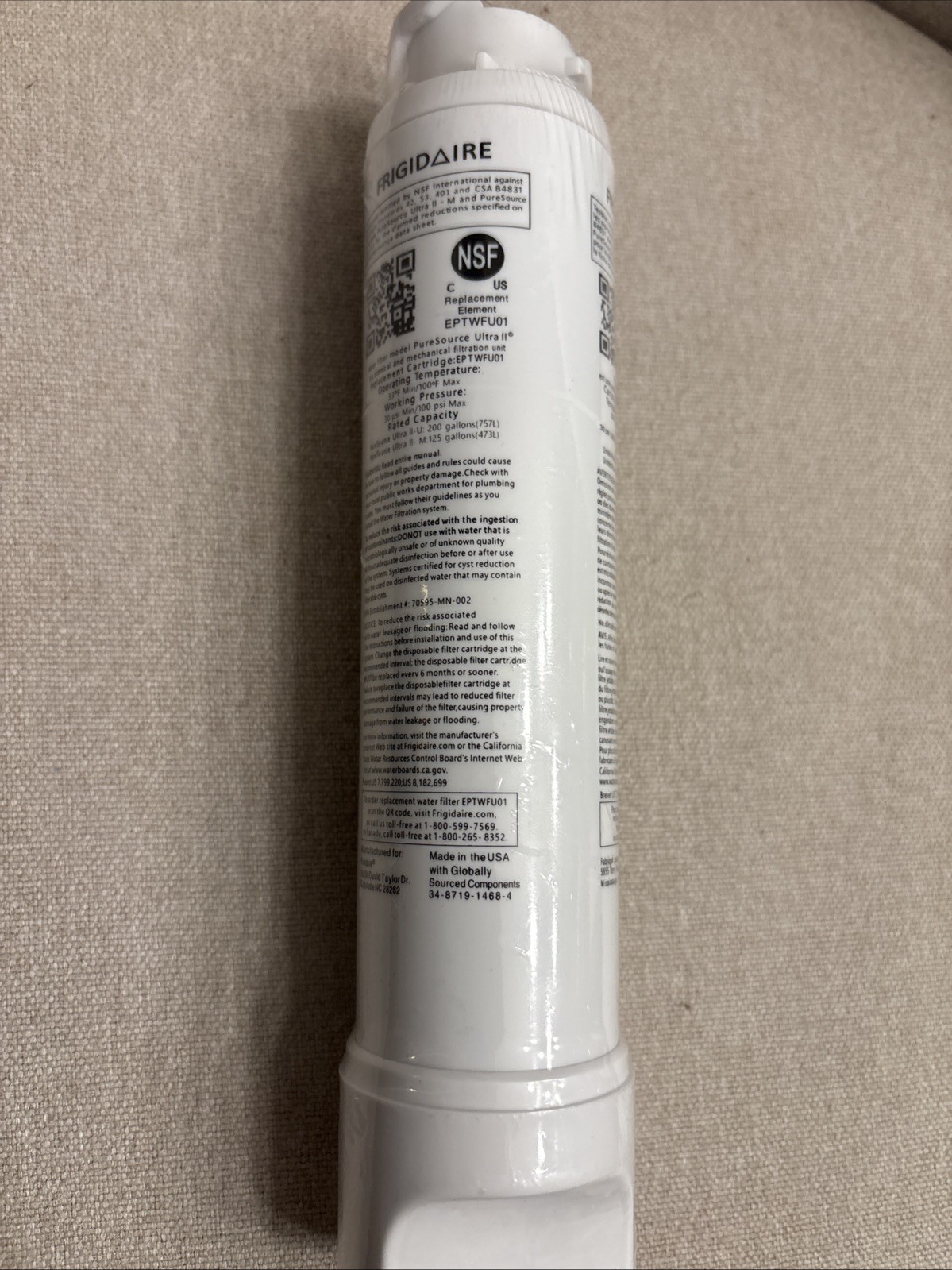1 NEW Frigidaire EPTWFU01 Pure Source Ultra II Refrigerator Water Filter