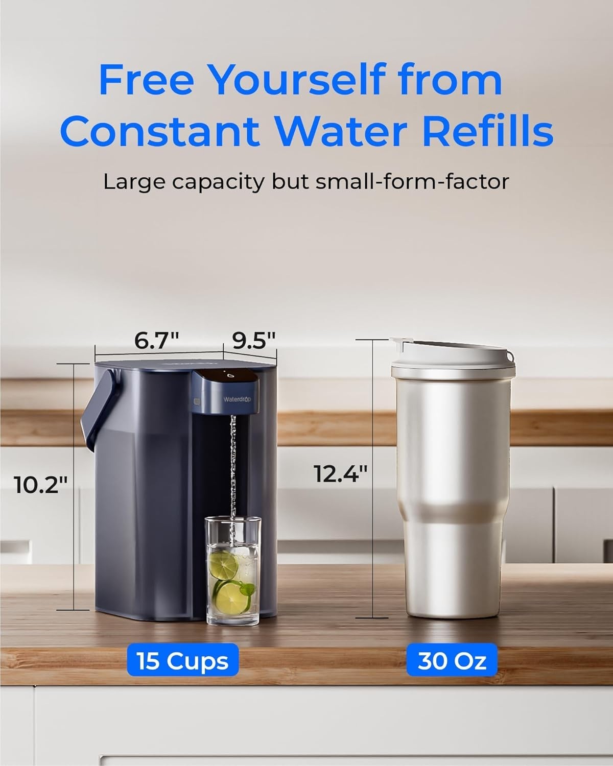 Waterdrop Electric Water Filter Pitcher, 200-Gallon 15-Cup Countertop System