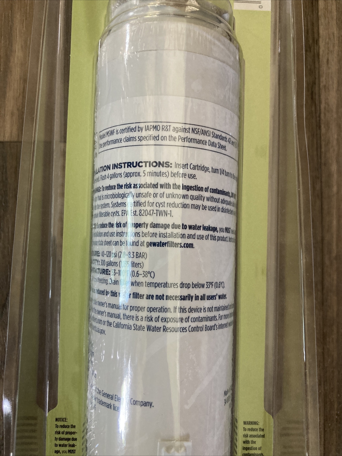 GE Refrigerator Water Filter MSWF 6 months Removes 99% Lead, Reduces 12 impurity