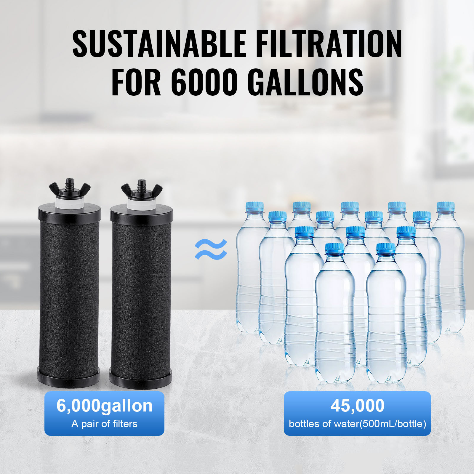 2.25G Gravity-fed Water Filter Countertop System Stainless Steel 2 Filters