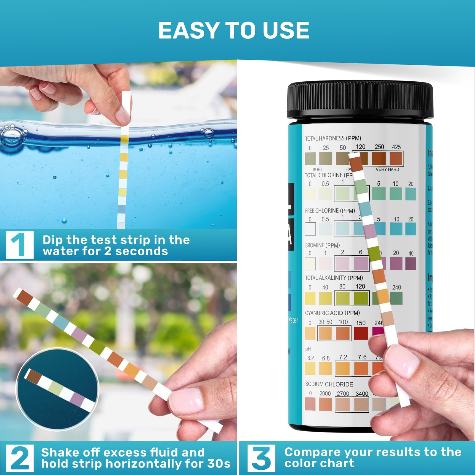 Pool Test Strips 8-in-1, 150 Quick and Accurate Hot Tub 150 strips