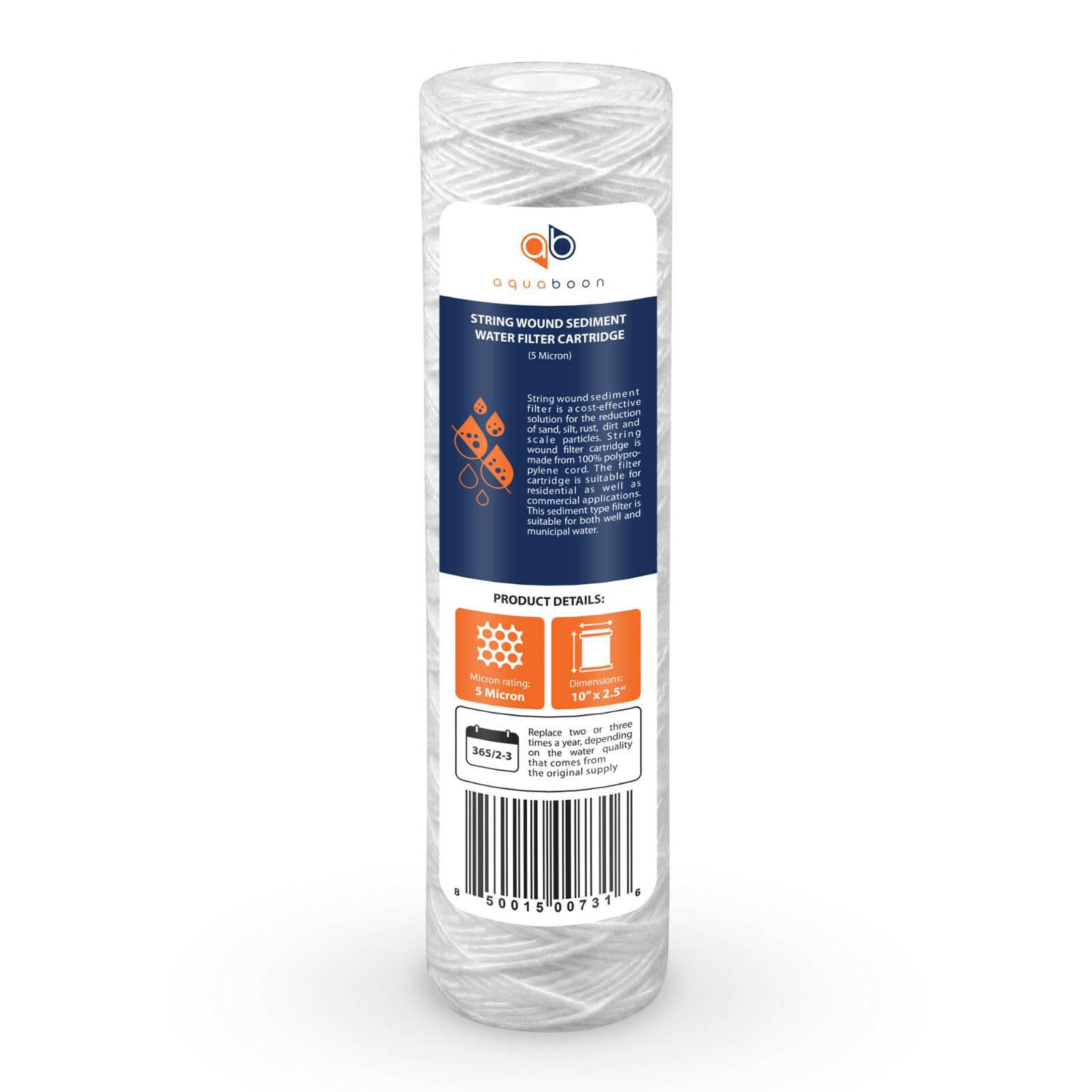 50-Pack of 5 Mic Wound String Sediment Water Filter Cartridges 10″x2,5″ for RO
