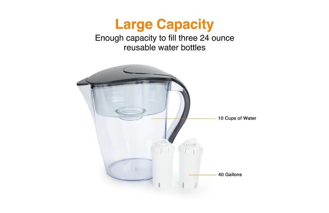 New, Free ship, HDX 10-Cup Large Water Filter Pitcher with 2 Filters, BPA Free