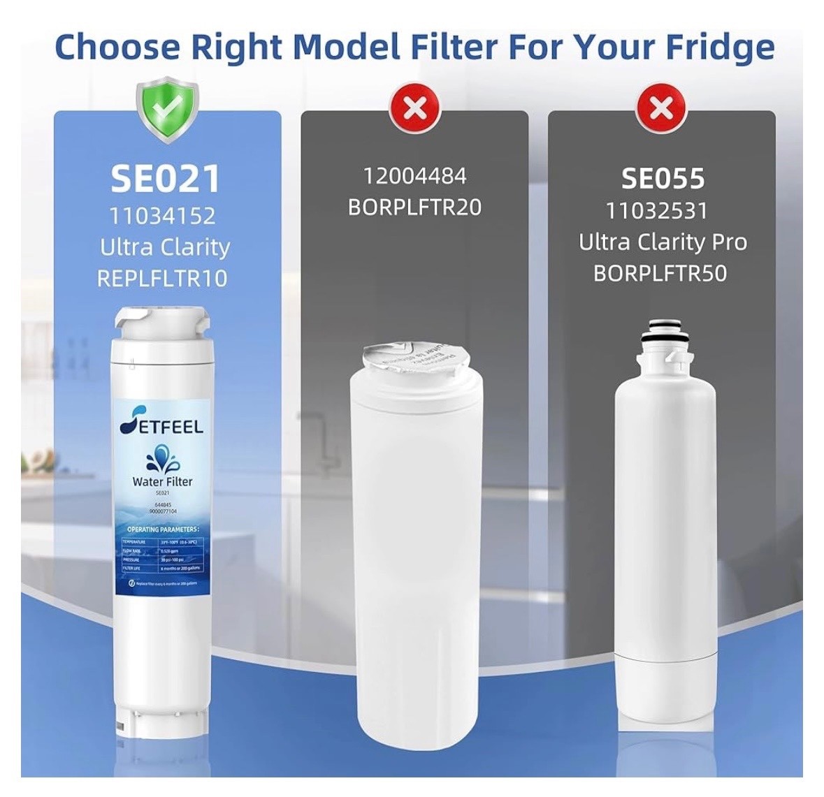 3 PACK SETFEEL SE021 Replacement for Bosch Thermador Ultra-Clarity Water Filter