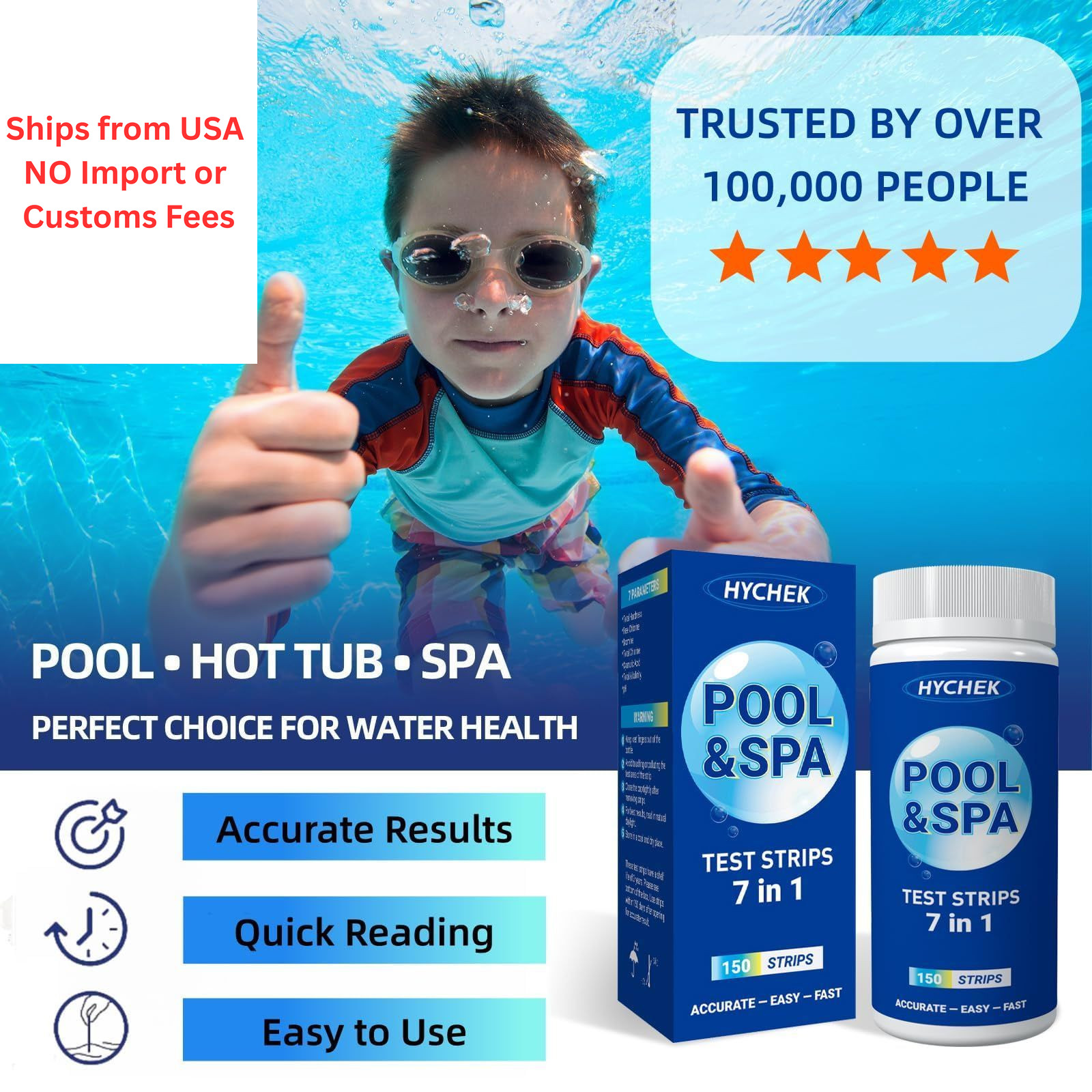 HYCHEK 7 in 1 Accurate Pool Test Strips, 150-Count Hot Tub & Spa 150