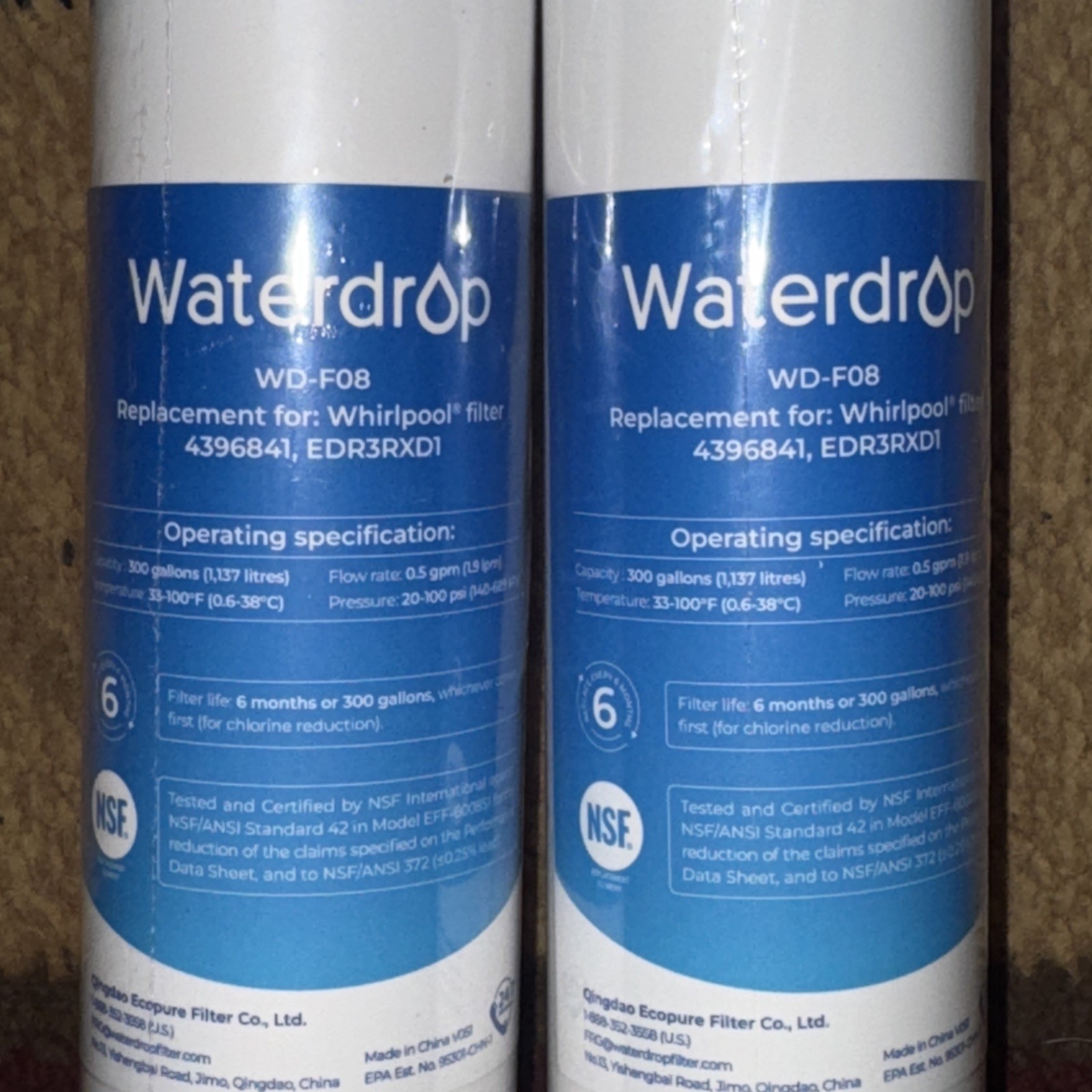 LOT PF 2 Waterdrop Replacement Refrigerator Water Filters WD-F08 New Sealed