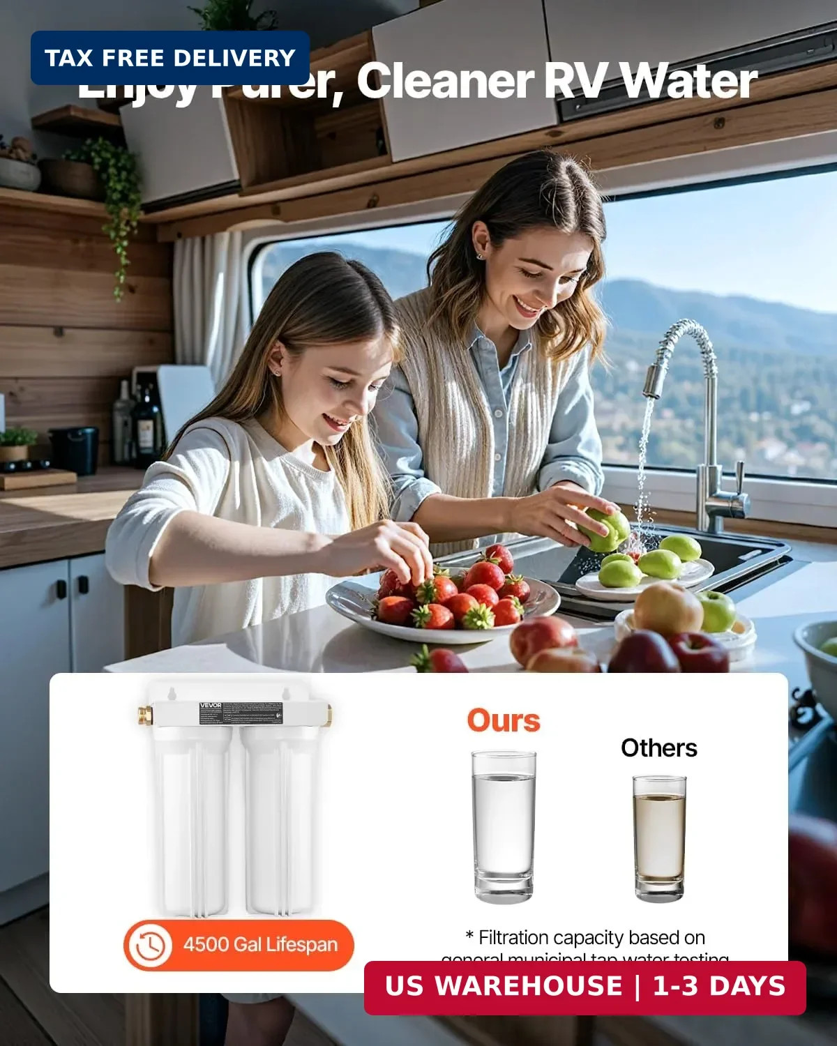 VEVOR RV Water Filter, 2-Cartridge 2.5 x 10 in Water Filter System for RV, Remov