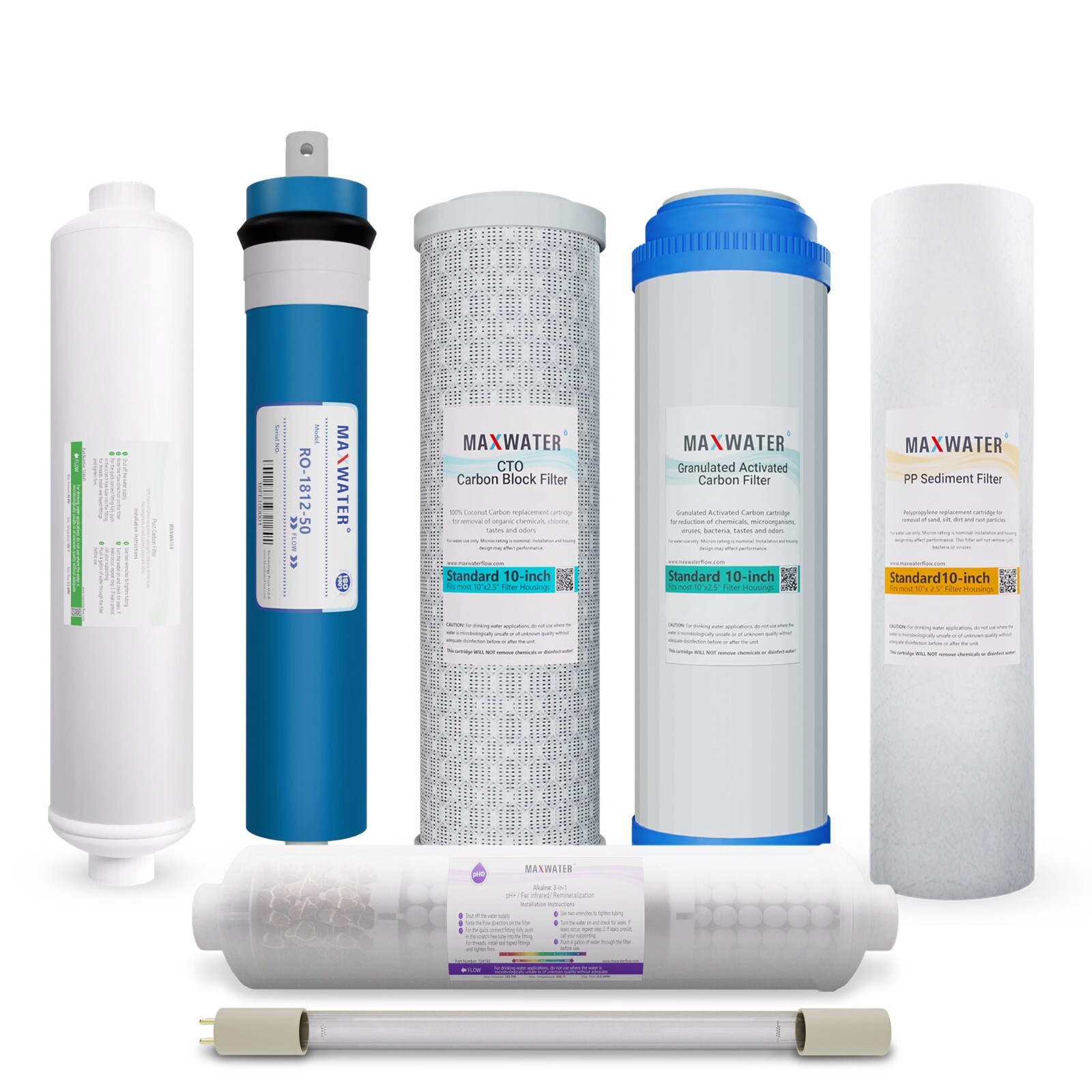 9 Stage RO System Filter Set 3 in1 Alkaline UV 4 Pins Bulb + 50GPD Membrane