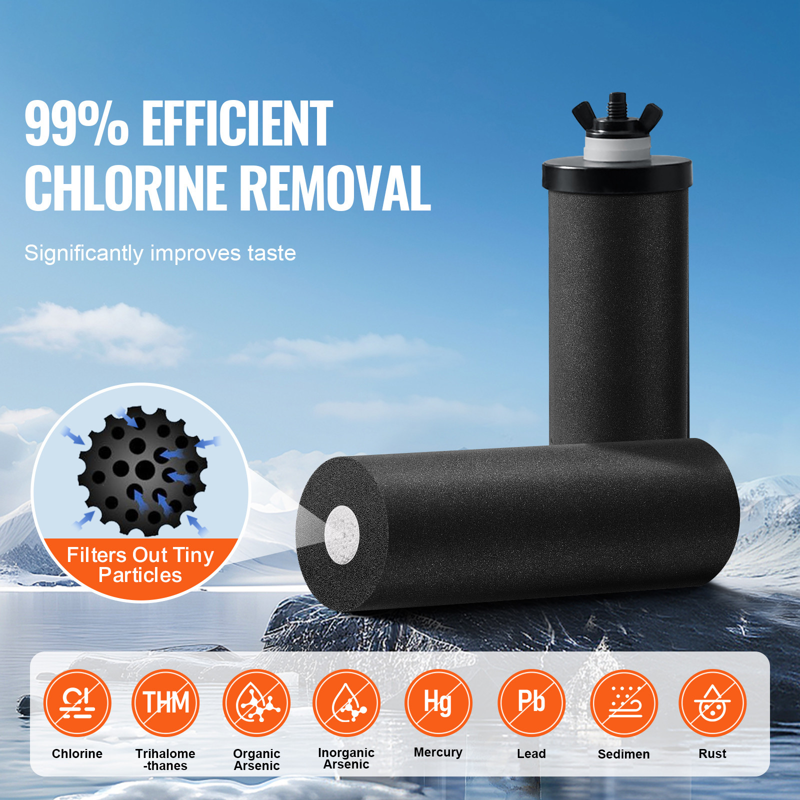 2.25G Gravity-fed Water Filter Countertop System Stainless Steel 2 Filters