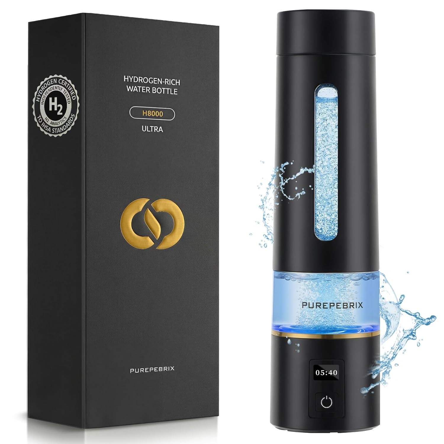 Hydrogen Water Bottle Generator-Up to 8100 PPB Molecular Hydrogen, 12-Hour Hydro