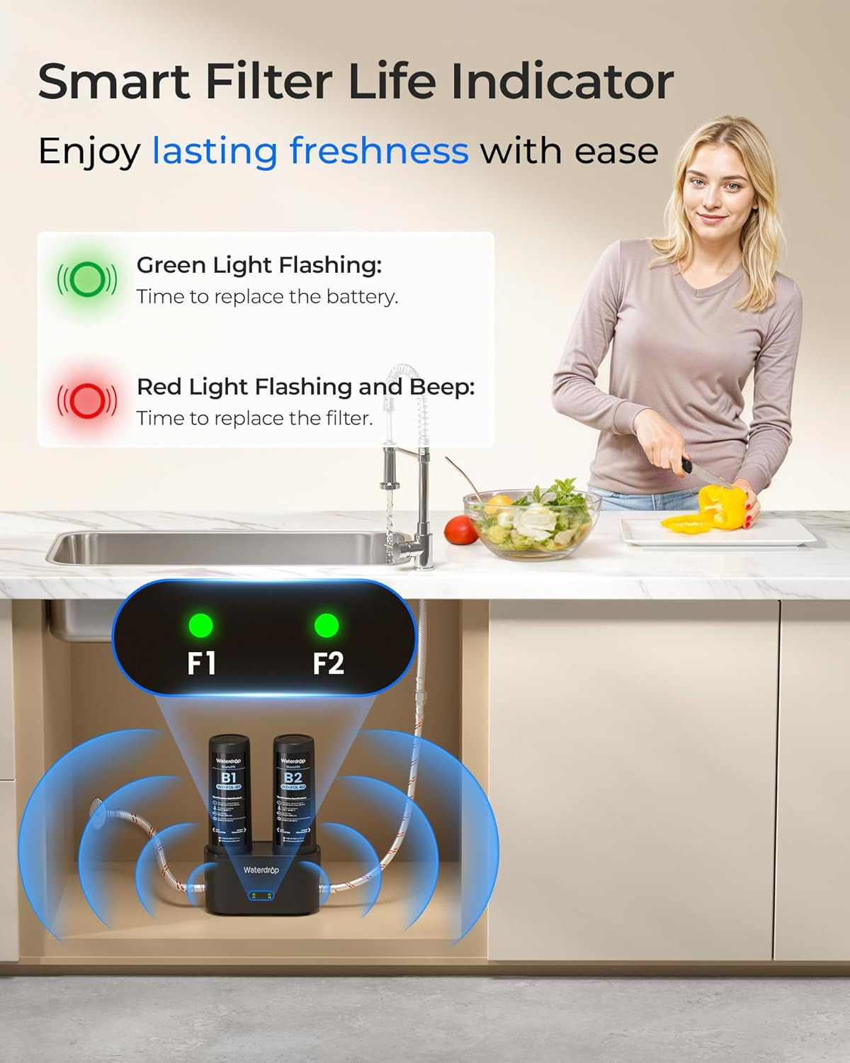 DLA under Sink Water Filter, No Drill Required, Reduces Chlorine, PFAS, Bad Tast