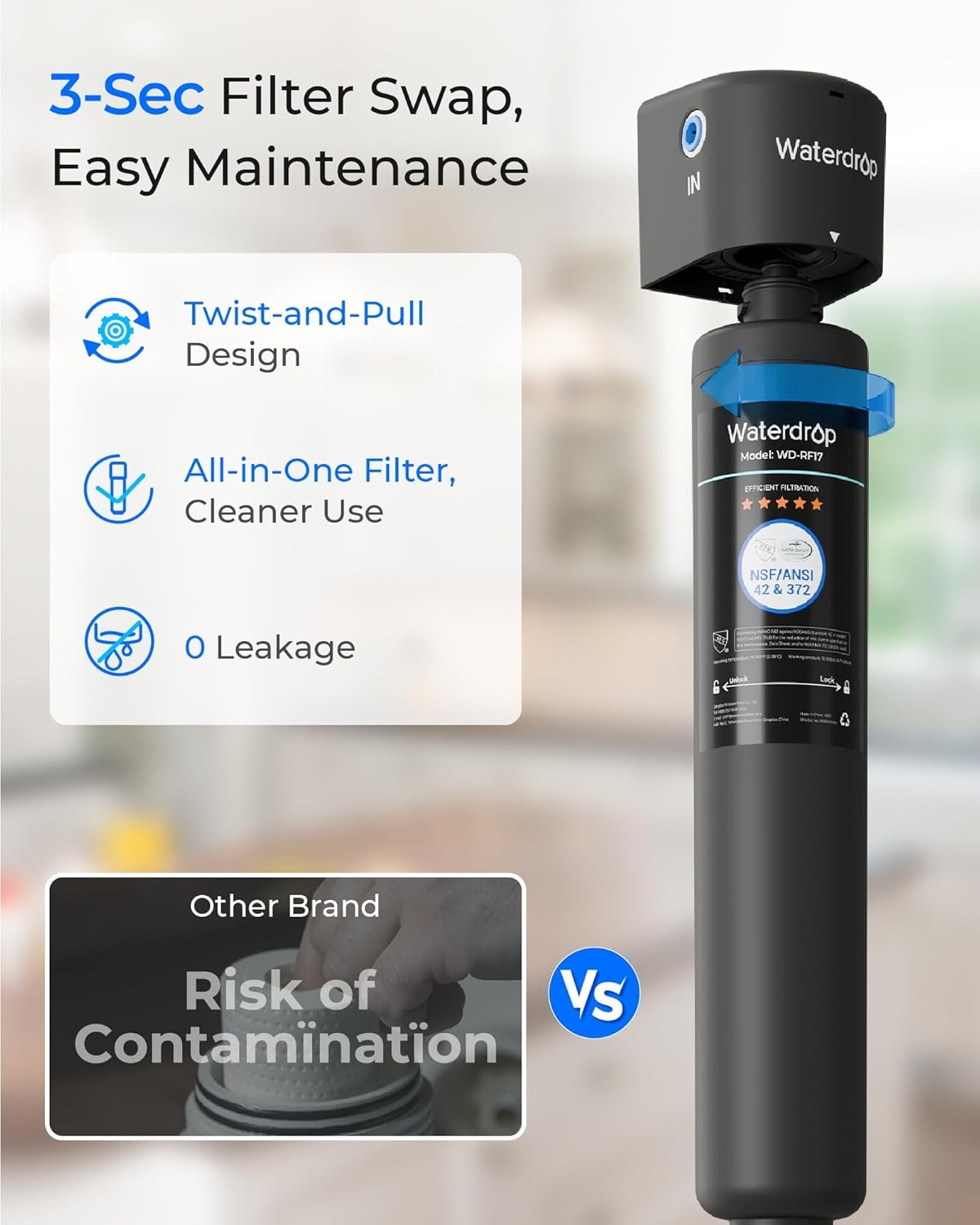 Waterdrop 17UA Under Sink Water Filter System and RF17 Water Filter,Reduces PFAS