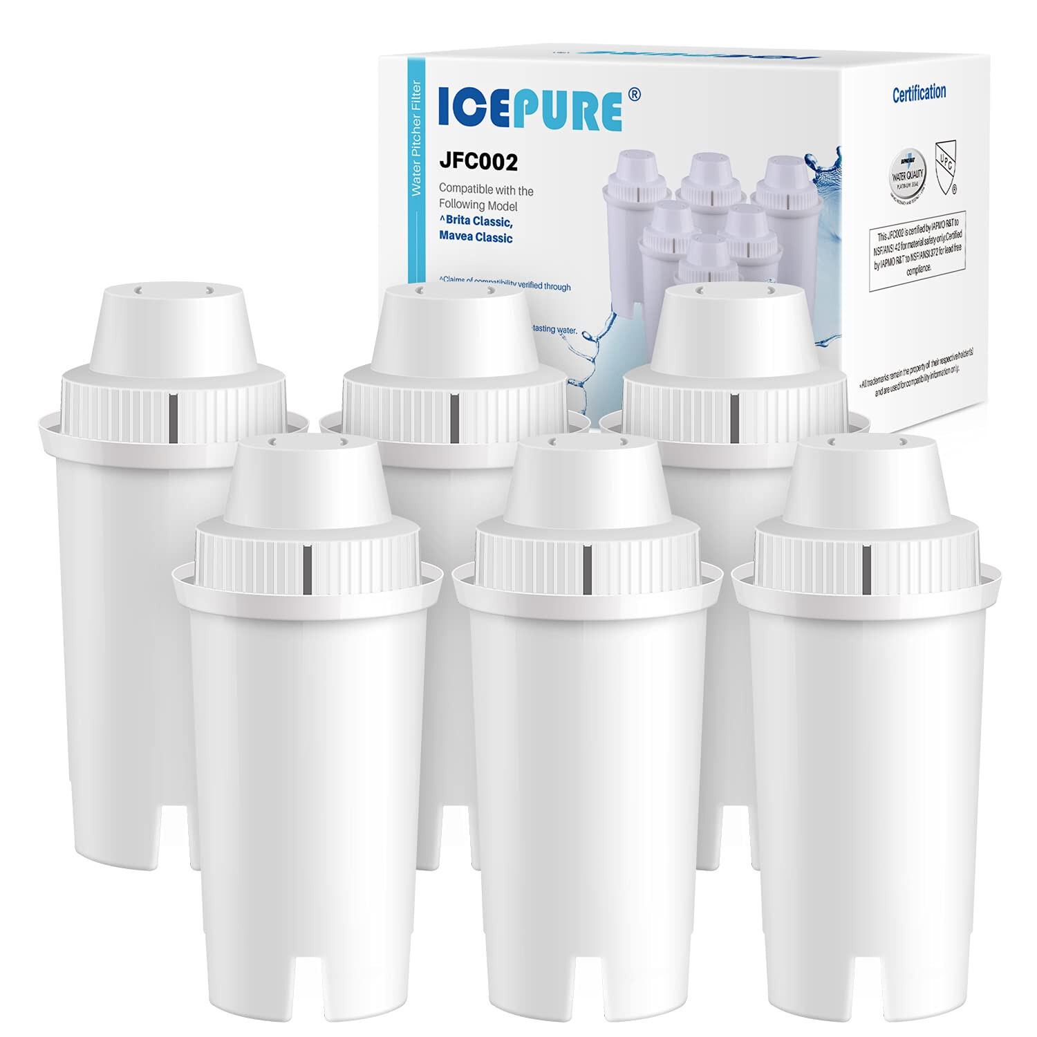 ICEPURE Brita Pitcher Replacement Water Filters 6 Pack White Sealed FREE SHIP