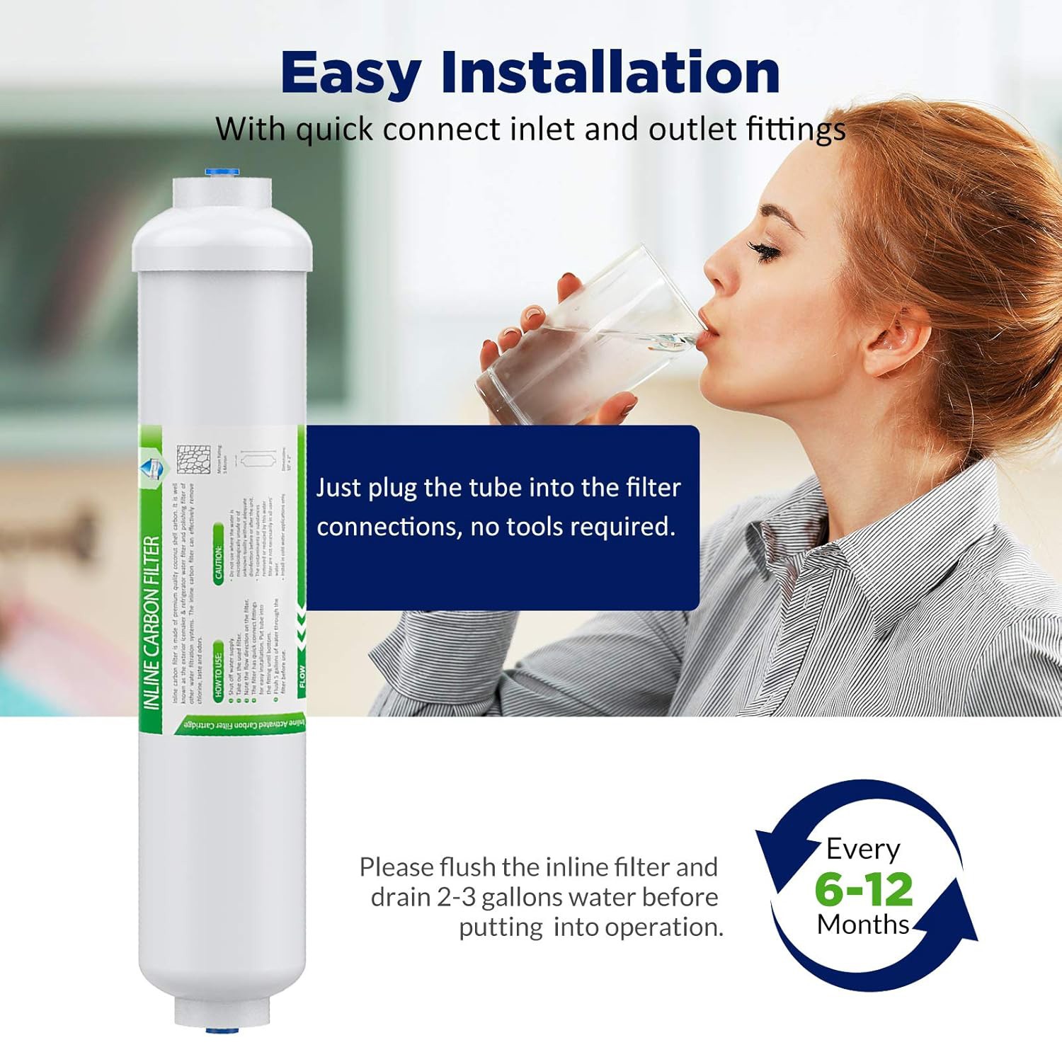 1-100PCS Post Carbon Inline Water Filter 1/4″ Quick Connect for Fridge RO System