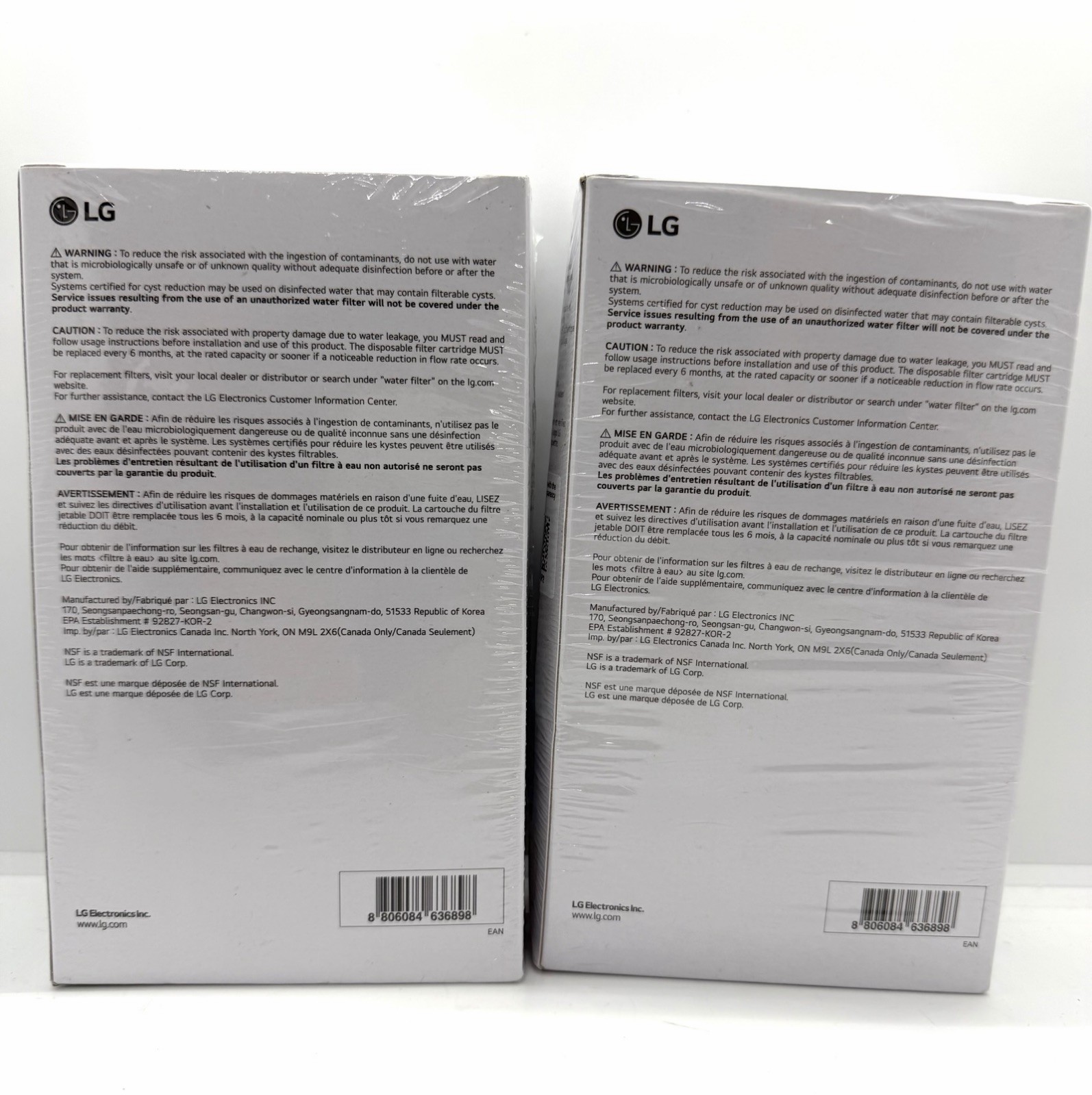 2 Pk X2 Genuine LG LT1000P2 6-Month-200 Gal Refr Replacement Water Filter
