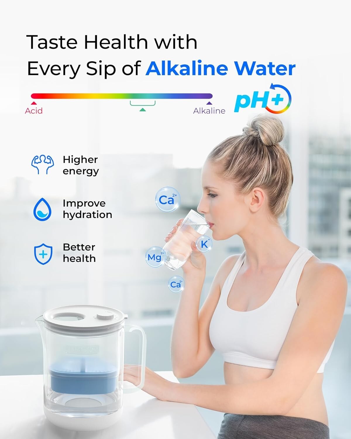 [Alkaline] Waterdrop Glass Alkaline Water Filter Pitcher with 1 Filter, Clear