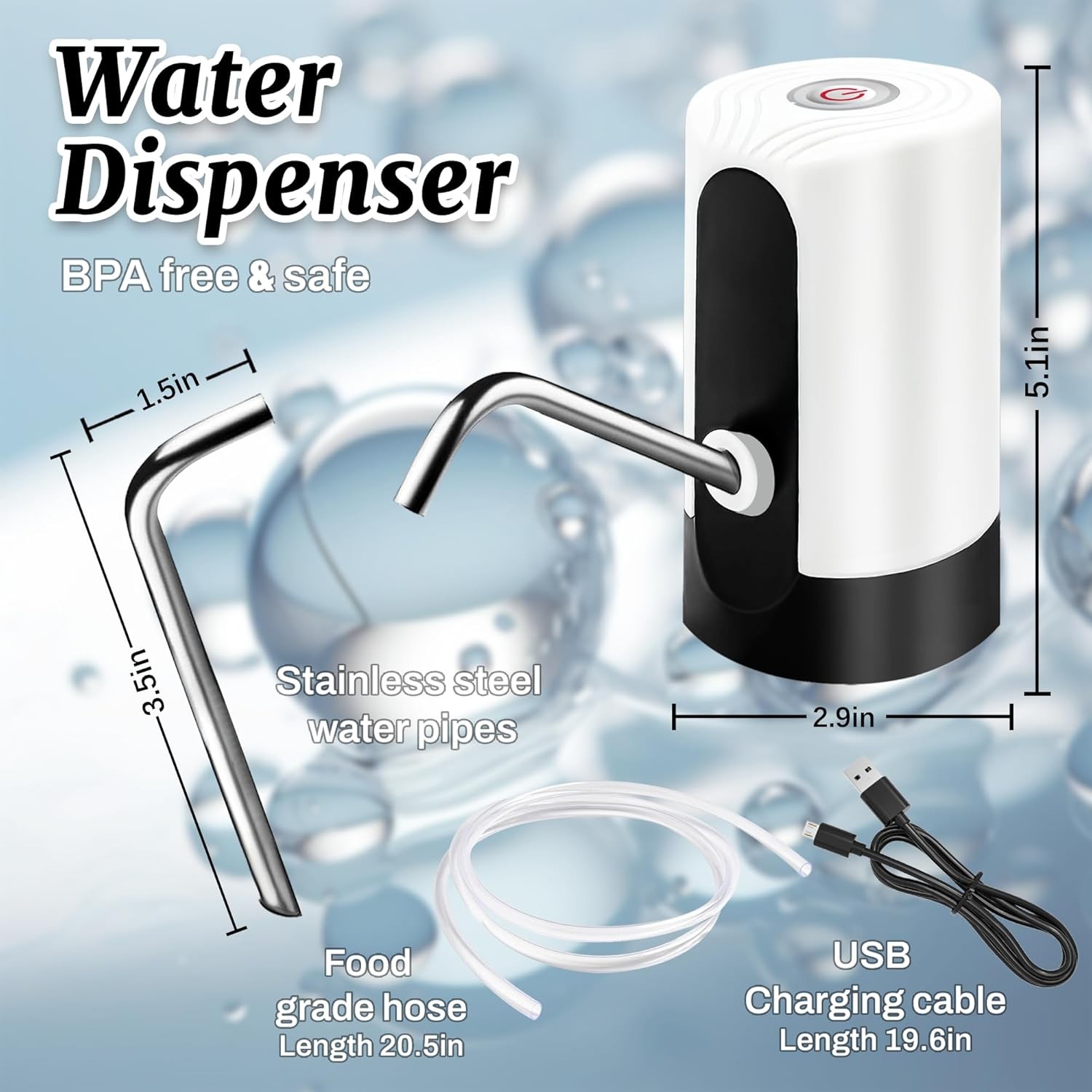 Water Table Pump, Portability Electric Pump with USB Data White
