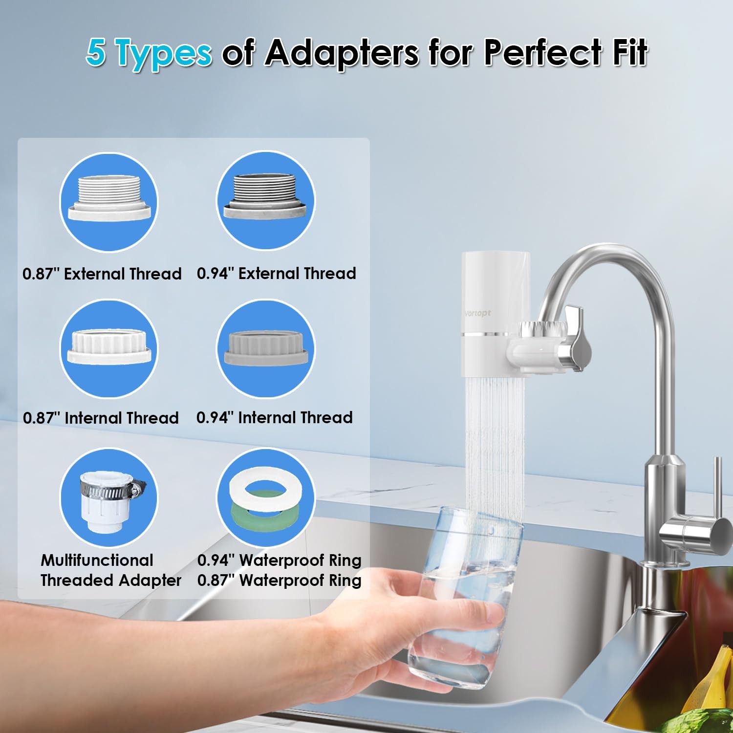 Vortopt 2 Faucet Water Filter for Sink, Rapid Flow – 400 Gallons Faucet Mount…