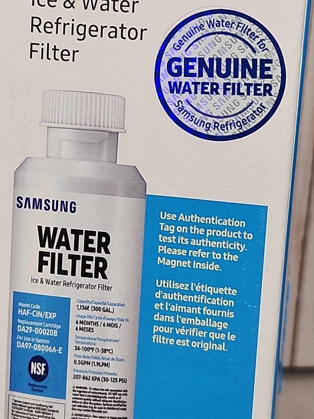 Samsung DA29-00020B HAF-CIN/EXP Refrigerator Ice Water Filter Da97-08006A-E